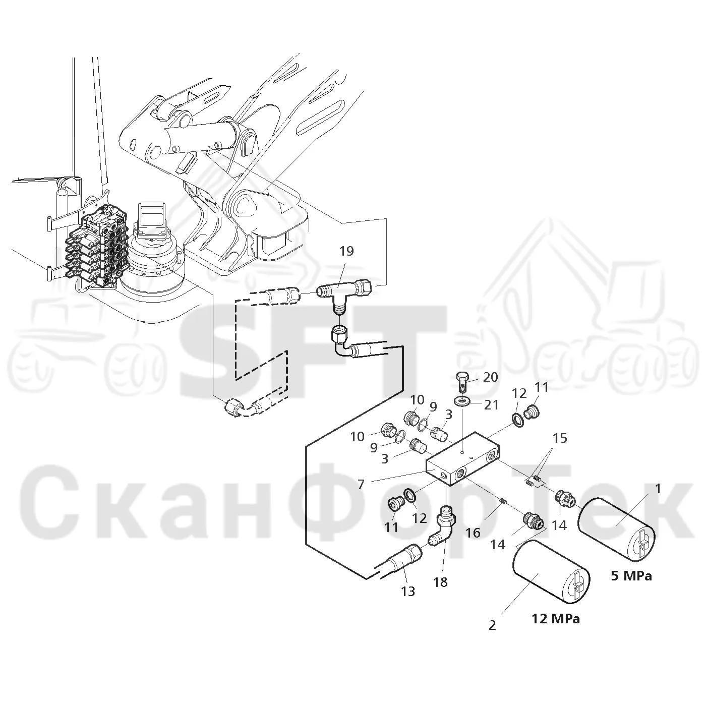Схема: Valmet / Лесозаготовительные машины / Valmet 921 / Valmet 921 Ch -13270 / Valmet 921 Ch -13270 / Каталог запасных частей / Подъемный кран / Прокладка шланга / CRH 16 crane / Демпфер подъемного крана