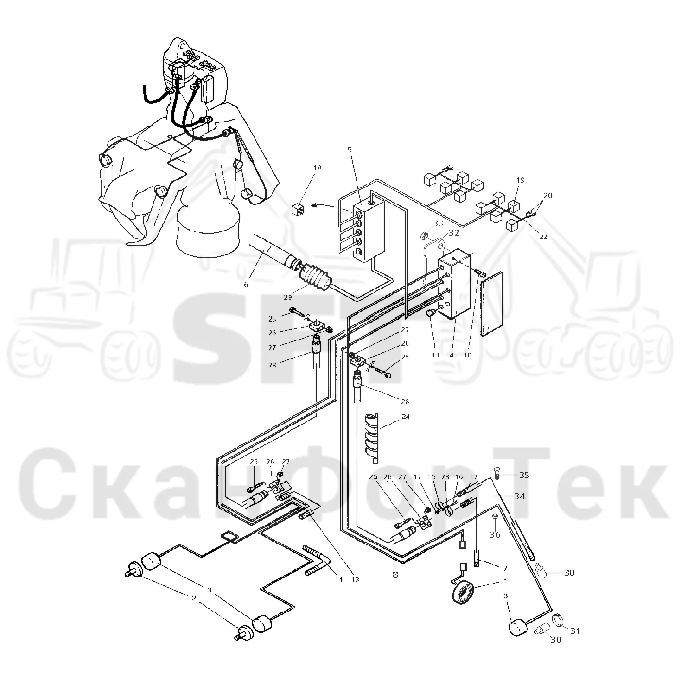 Схема: Valmet / Лесозаготовительные машины / Valmet 901.2 / Valmet 901.2 Ch. -211060 / Valmet 901.2 Ch. -211060 / Каталог запасных частей / Лесозаготовительное оборудование / Головка лесозаготовительной машины / Valmet 945.1 / Valmet 945.1 / Каталог запасных частей / шасси / Комплект электрооборудования 1450