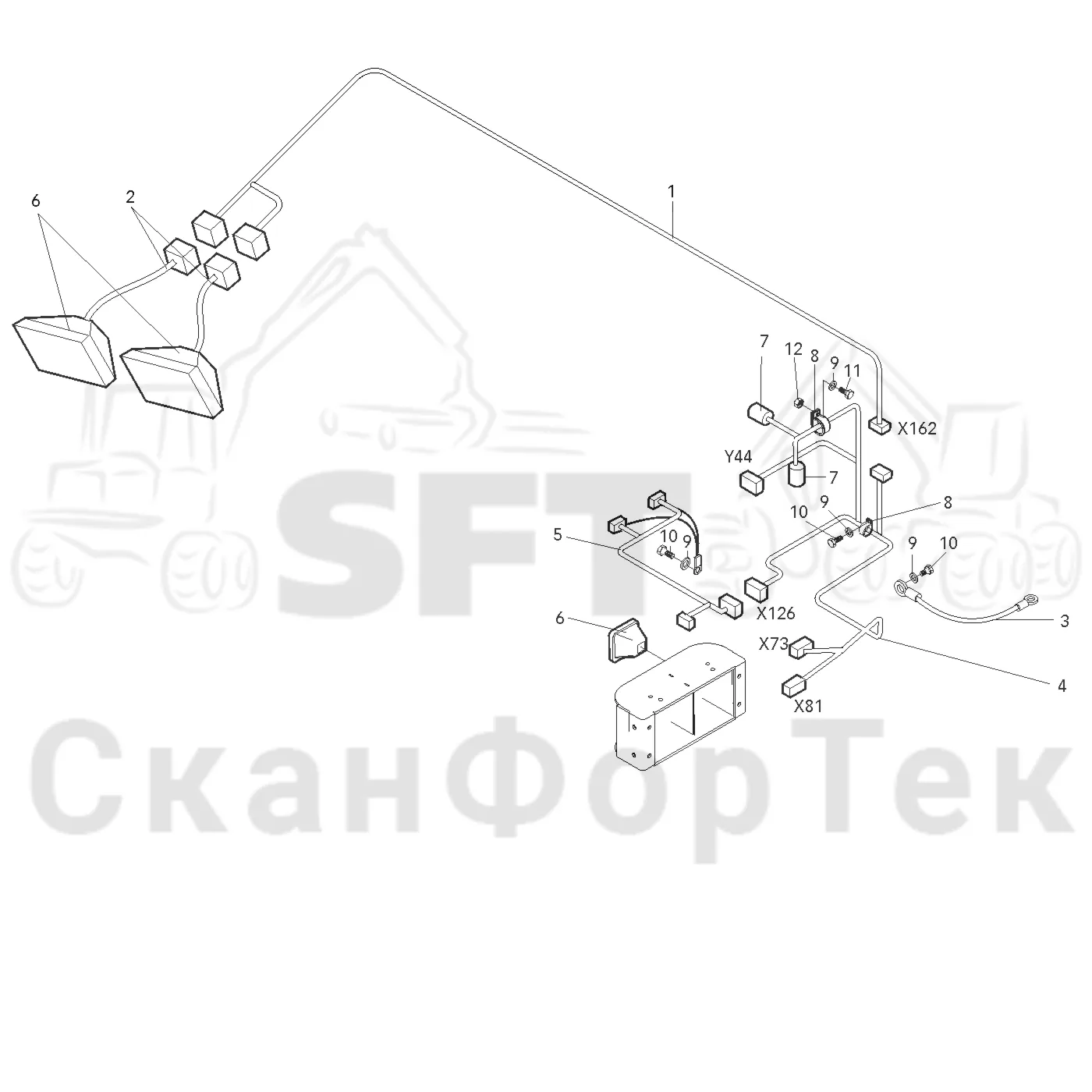 Схема: Valmet / Лесозаготовительные машины / Valmet 901.3 / Valmet 901.3 Ch -311190 / Valmet 901.3 Ch -311190 / Каталог запасных частей / Подъемный кран / Комплект электрооборудования / Рабочие лампы / Рабочие лампы, галогеновые CRN кран