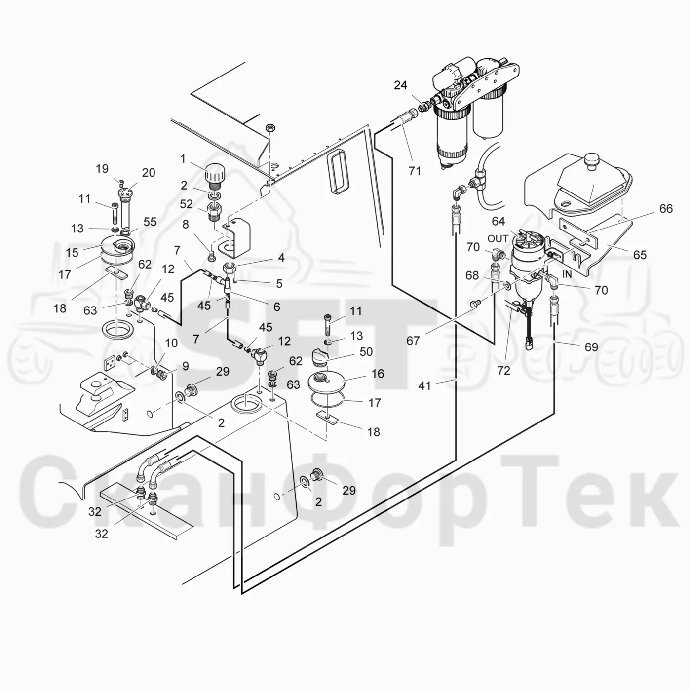 Схема: Valmet / Лесозаготовительные машины / Valmet 901.3 / Valmet 901.3 Ch. 311191- / Valmet 901.3 Ch. 311191- / Каталог запасных частей / Двигатель / Двигатель  311413- / Топливная система / Топливная система
