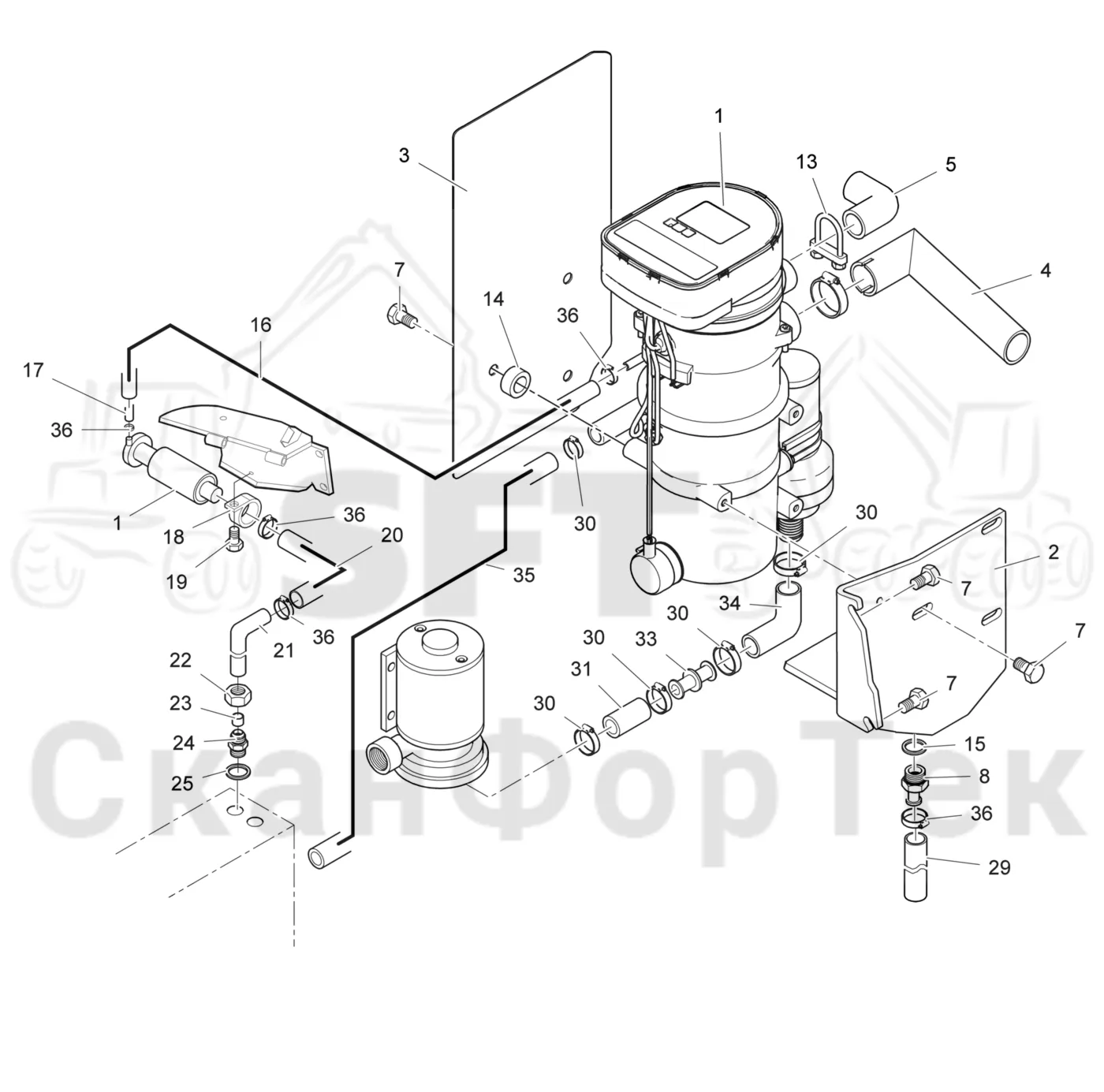 Схема: Valmet / Лесозаготовительные машины / Valmet 901.3 / Valmet 901.3 Ch. 311191- / Valmet 901.3 Ch. 311191- / Каталог запасных частей / Двигатель / Двигатель 311413- / Подогреватель / Подогреватель Thermo 90 ST