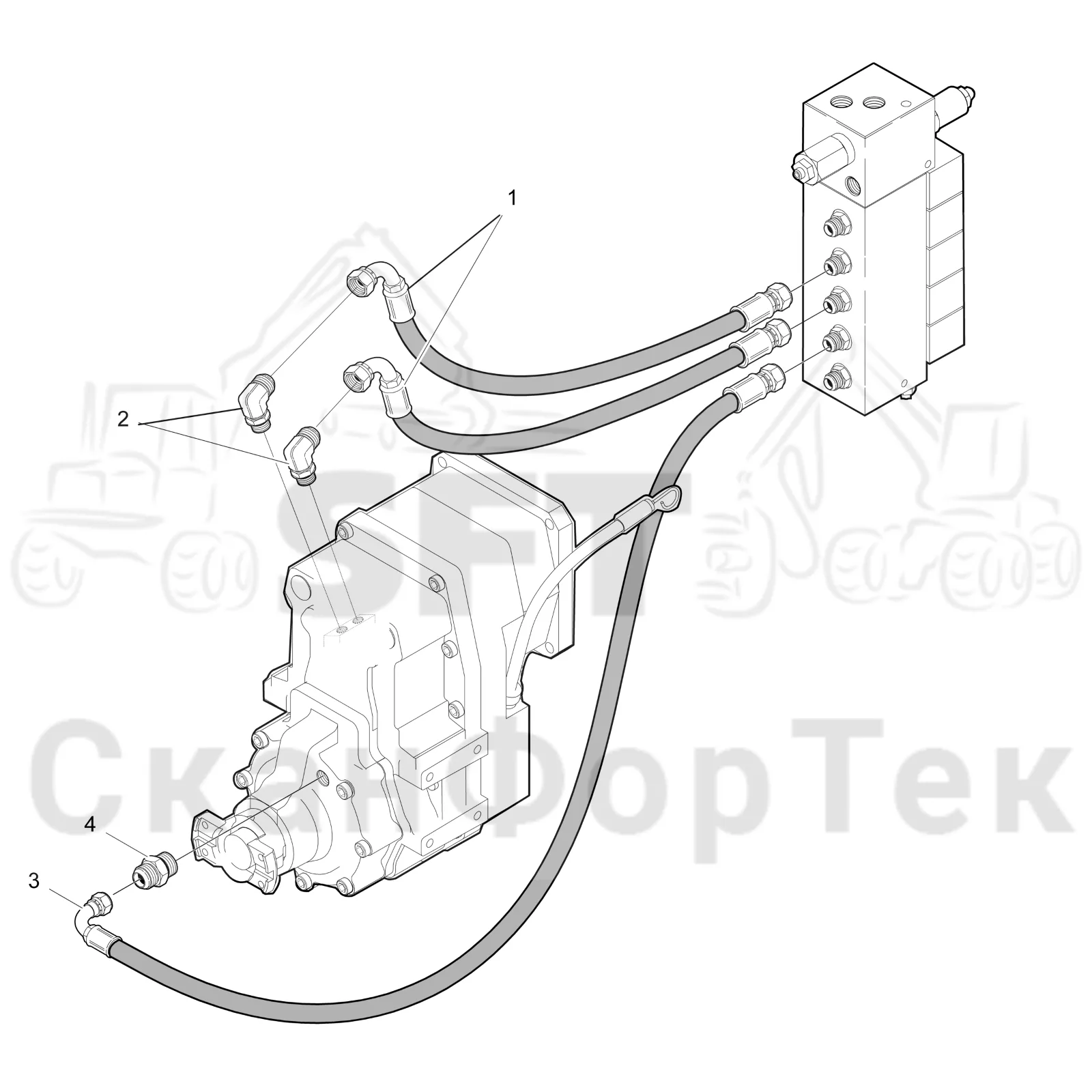 Схема: Valmet / Лесозаготовительные машины / Valmet 901.3 / Valmet 901.3 Ch. 311191- / Valmet 901.3 Ch. 311191- / Каталог запасных частей / Коробка передач / Редуктор / Редуктор VL 50 / Гидравлическое оборудование переключения повышающей-понижающей передачи/с полным приводом на все колеса