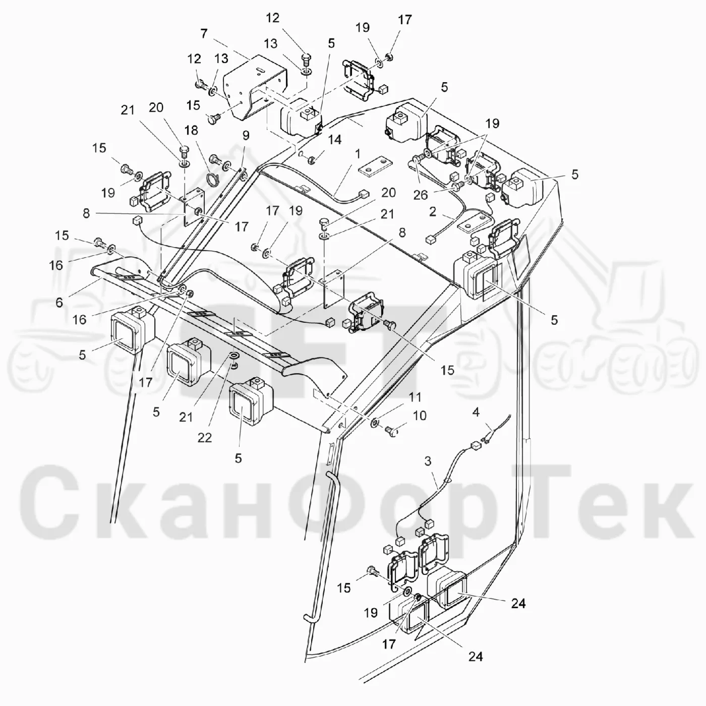 Схема: Valmet / Лесозаготовительные машины / Valmet 901.3 / Valmet 901.3 Ch. 311191- / Valmet 901.3 Ch. 311191- / Каталог запасных частей / Кабина / Кабина / Рабочие лампы, ксеноновые / Рабочие лампы ксеноновые 311401-