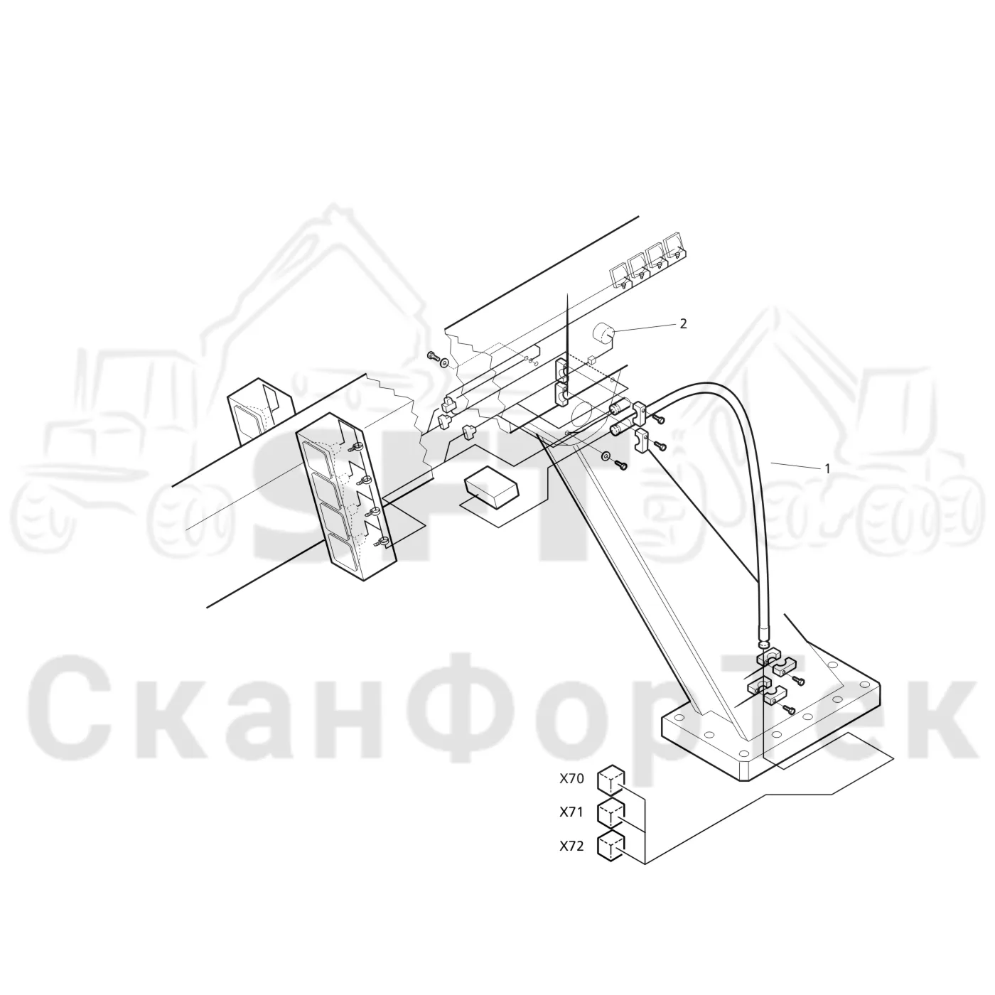 Схема: Valmet / Лесозаготовительные машины / Valmet 911.1 / Valmet 911.1 Ch -113010 / Valmet 911.1 Ch. -113010 / Каталог запасных частей / Подъемный кран / Комплект электрооборудования / 900 Головки лесозаготовительной машины / Комплект электрооборудования телескопического крана