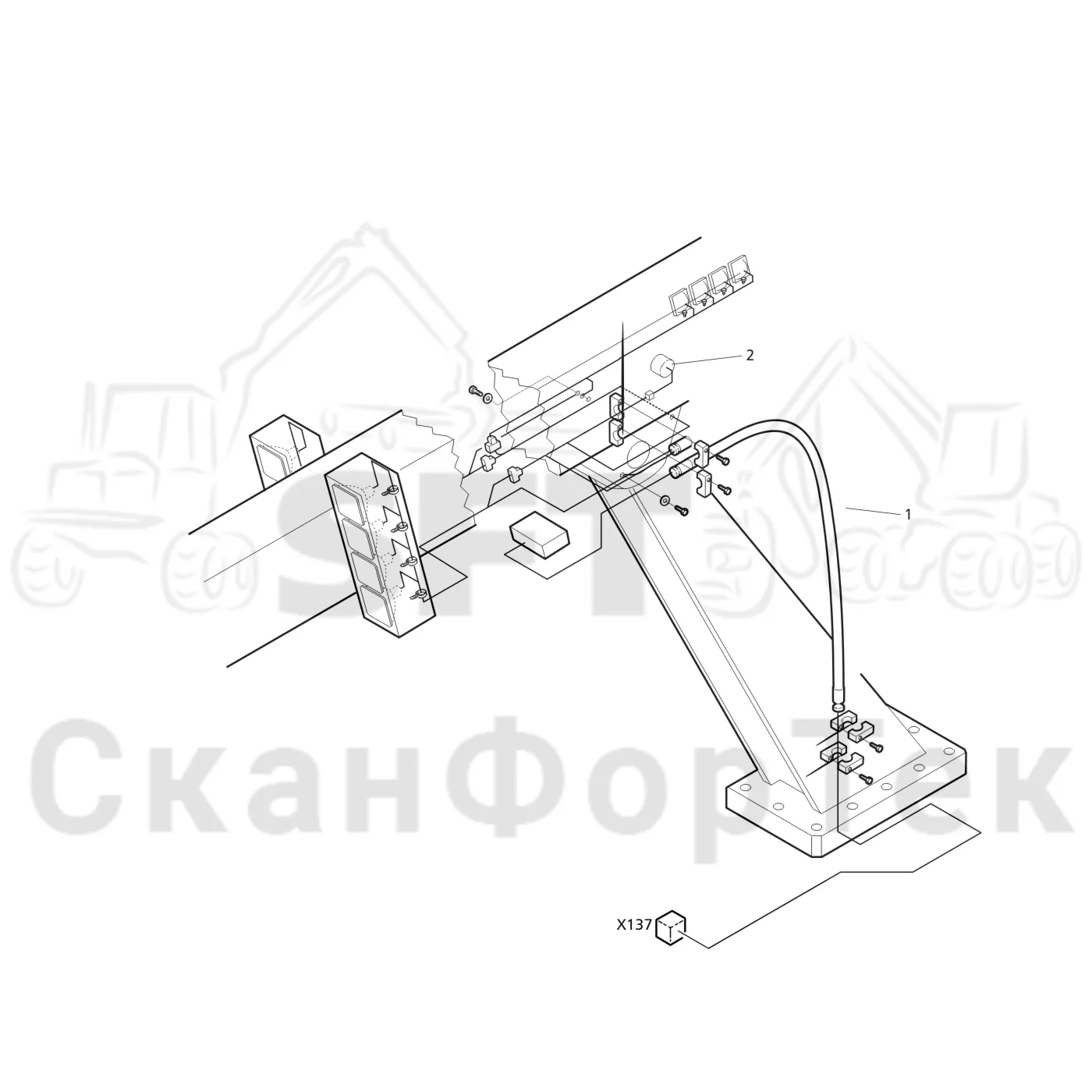 Схема: Valmet / Лесозаготовительные машины / Valmet 911.1 / Valmet 911.1 Ch 113011- / Valmet 911.1 Ch 113011- / Каталог запасных частей / Подъемный кран / Комплект электрооборудования / 300 Головки лесозаготовительной машины / Комплект электрооборудования телескопического крана