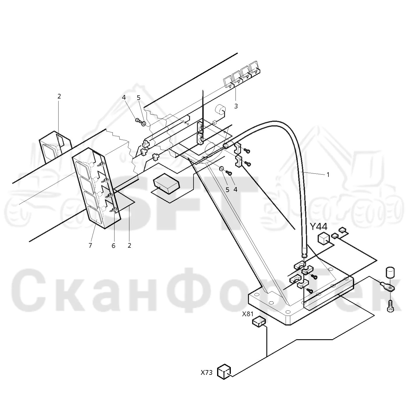 Схема: Valmet / Лесозаготовительные машины / Valmet 911.1 / Valmet 911.1 Ch 113011- / Valmet 911.1 Ch 113011- / Каталог запасных частей / Подъемный кран / Комплект электрооборудования / Рабочие лампы / Рабочие лампы, галогеновые, телескопический кран