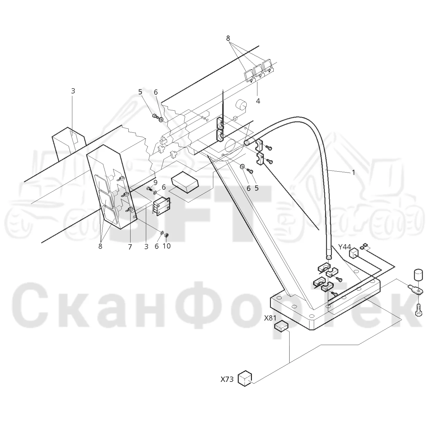 Схема: Valmet / Лесозаготовительные машины / Valmet 921.1 / Valmet 921.1   Ch. 113531- / Valmet 921.1   Ch. 113531- / Каталог запасных частей / Подъемный кран / Комплект электрооборудования / Рабочие лампы / Рабочие лампы, ксеноновые телескопические