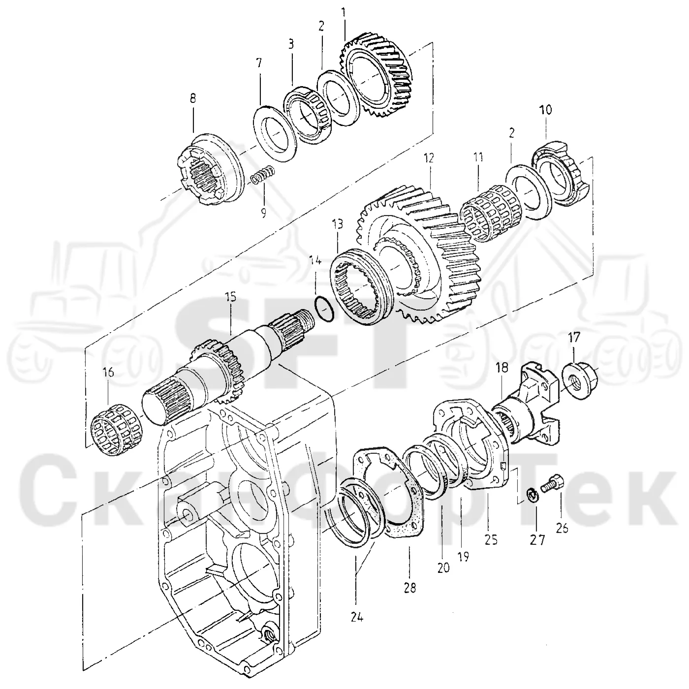 Схема: Valmet / Лесозаготовительные машины / Valmet 921 / Valmet 921 Ch -13270 / Valmet 921 Ch -13270 / Каталог запасных частей / Коробка передач / Редуктор / Gearbox VL 48 / Комплект шестерен входного вала