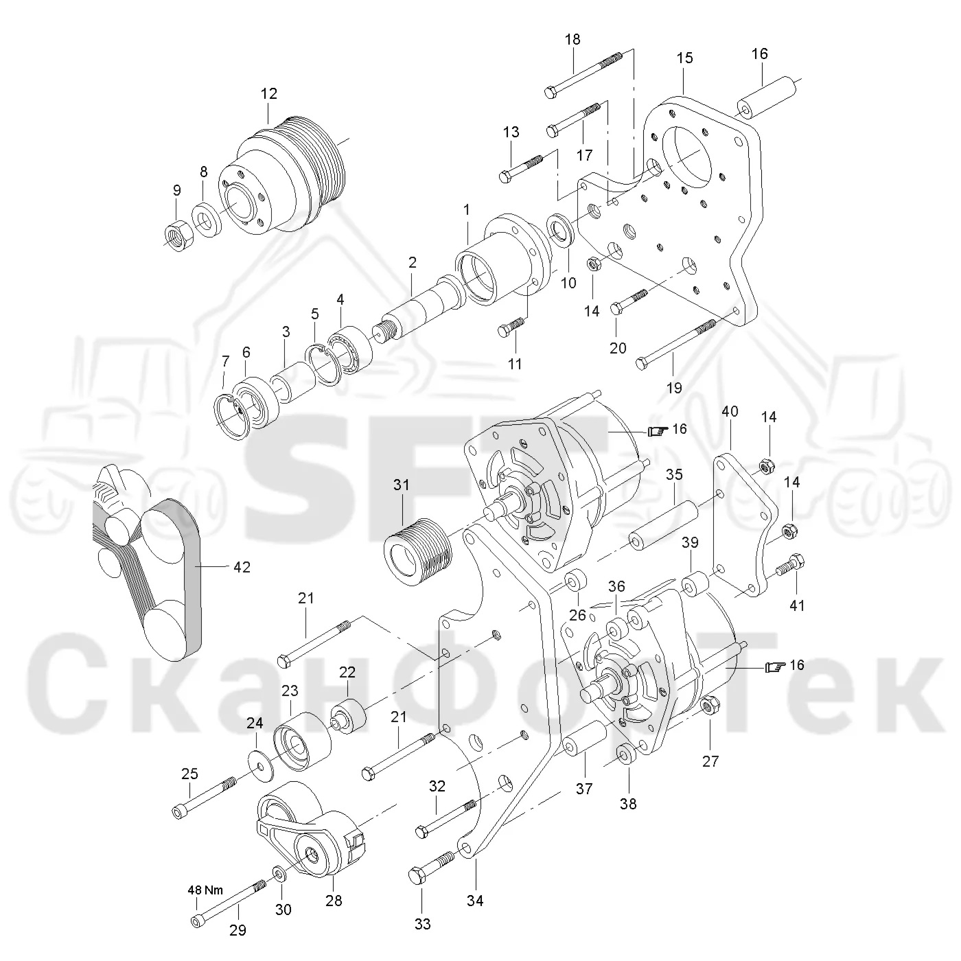 Схема: Valmet / Лесозаготовительные машины / Valmet 941 / Valmet 941 Ch -12070 / Valmet 941 Ch -12070 / Каталог запасных частей / Двигатель / Система охлаждения / Вентилятор / Коробка передач