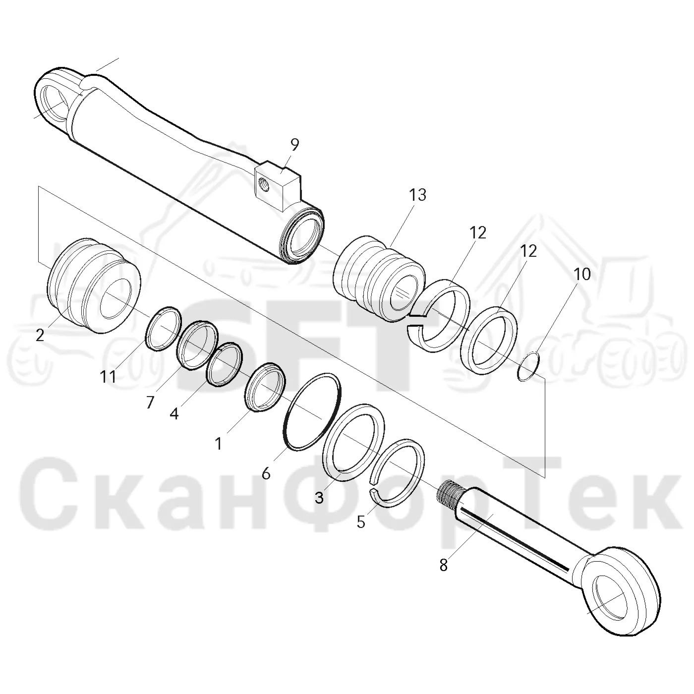 Схема: Valmet / Лесозаготовительные машины / Valmet 941 / Valmet 941 Ch -12070 / Valmet 941 Ch -12070 / Каталог запасных частей / шасси / Оборудование наклона / Механизмы оборудования наклона / Запасные части цилиндра -11967