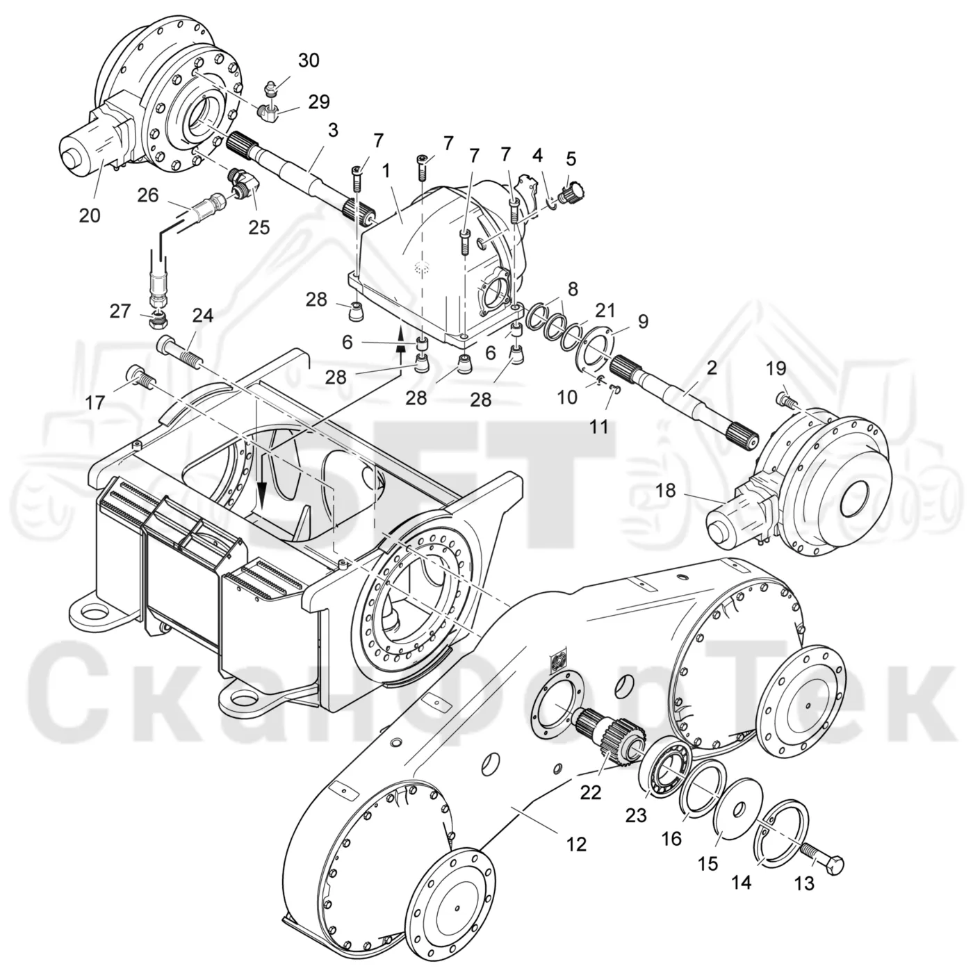Схема: Valmet / Лесозаготовительные машины / Valmet 941 / Valmet 941 Ch -12070 / Valmet 941 Ch -12070 / Каталог запасных частей / Коробка передач / Мост каретки / Агрегат каретки / каретки