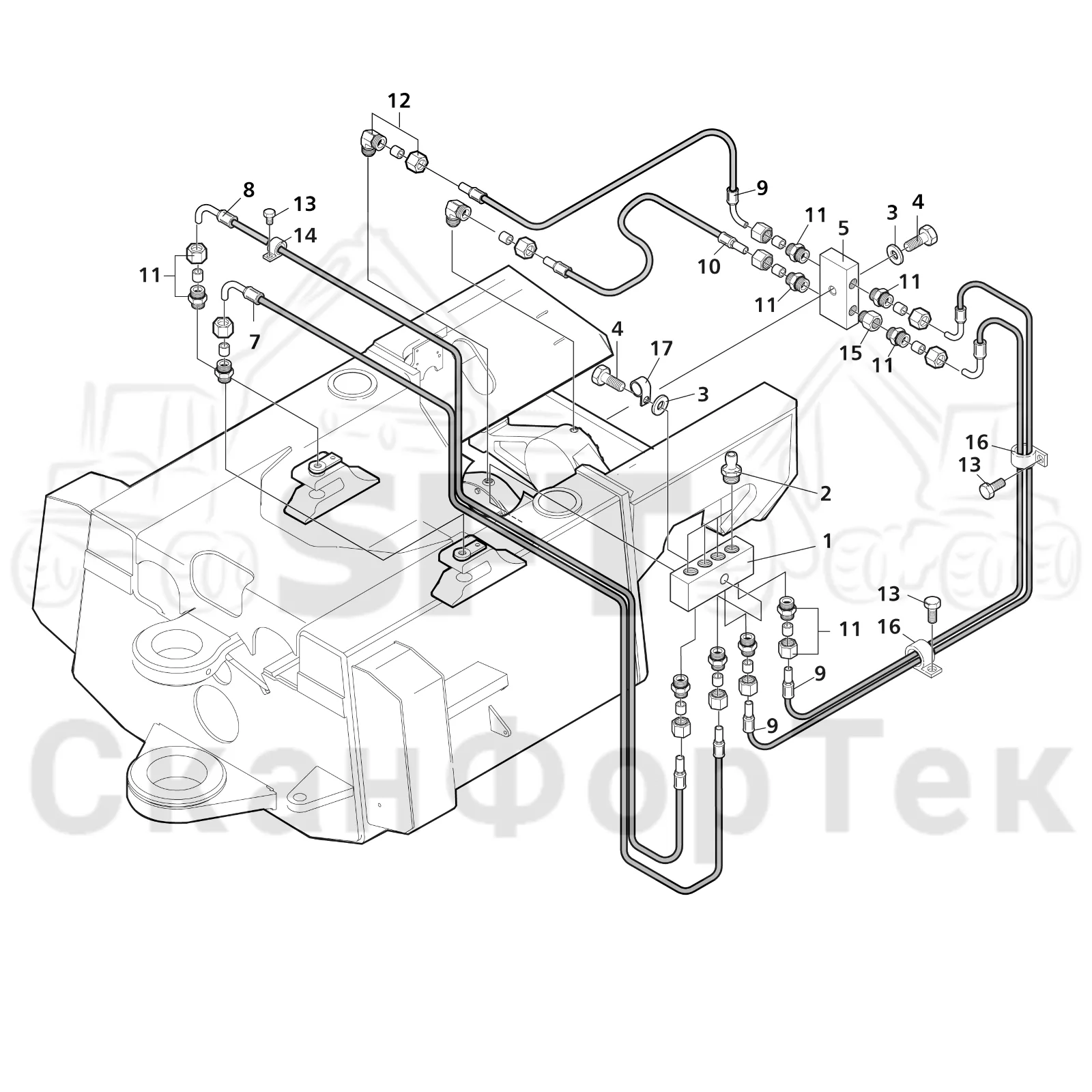 Схема: Valmet / Лесозаготовительные машины / Valmet 941 / Valmet 941 Ch -12070 / Valmet 941 Ch -12070 / Каталог запасных частей / Коробка передач / Ось / Мост VL 68 / Смазка задней оси