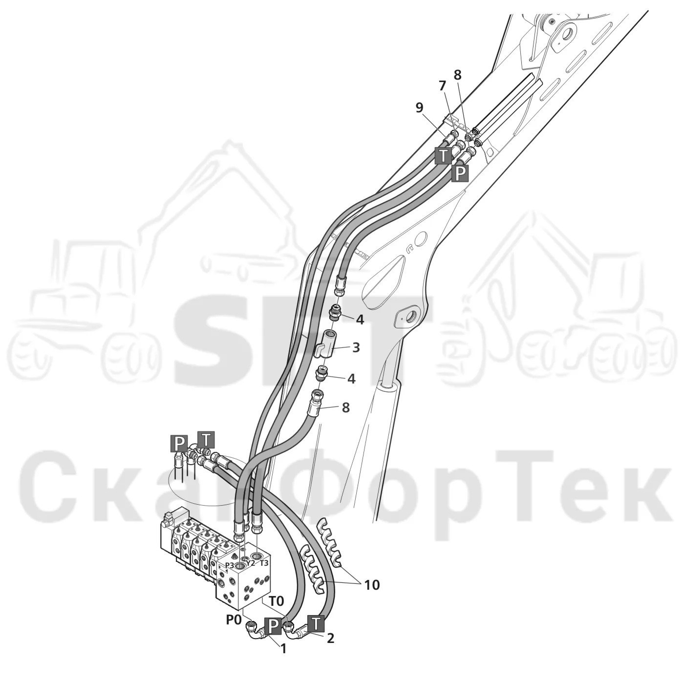 Схема: Valmet / Лесозаготовительные машины / Valmet 941 / Valmet 941 Ch -12070 / Valmet 941 Ch -12070 / Каталог запасных частей / Подъемный кран / Прокладка шланга / Прокладка шланга / Клапан