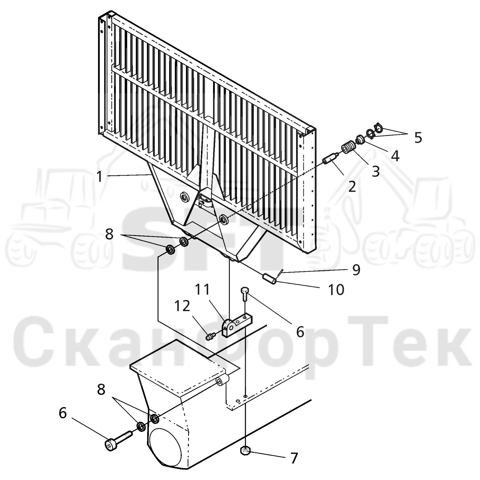 Схема: Valmet / Форвардер / Valmet 840.3 / Valmet 840.3 Ch. -311173 / Valmet 840.3 Ch. -311173 / Каталог запасных частей / шасси / Зона погрузки / Заслонка, фиксированная / Заслонка, фиксированная
