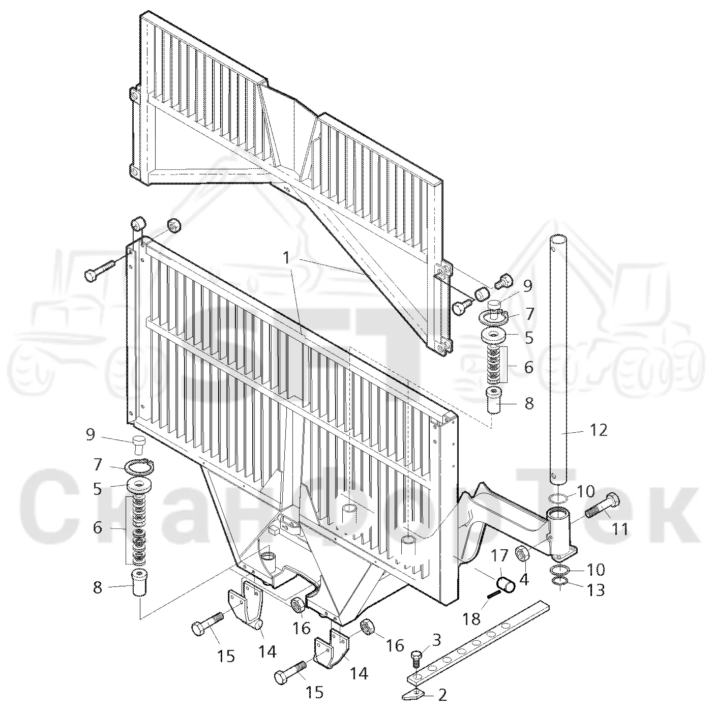 Схема: Valmet / Форвардер / Valmet 840.3 / Valmet 840.3 Ch. -311173 / Valmet 840.3 Ch. -311173 / Каталог запасных частей / шасси / Зона погрузки / Gate hydraulic movable / Gate hydraulic movable
