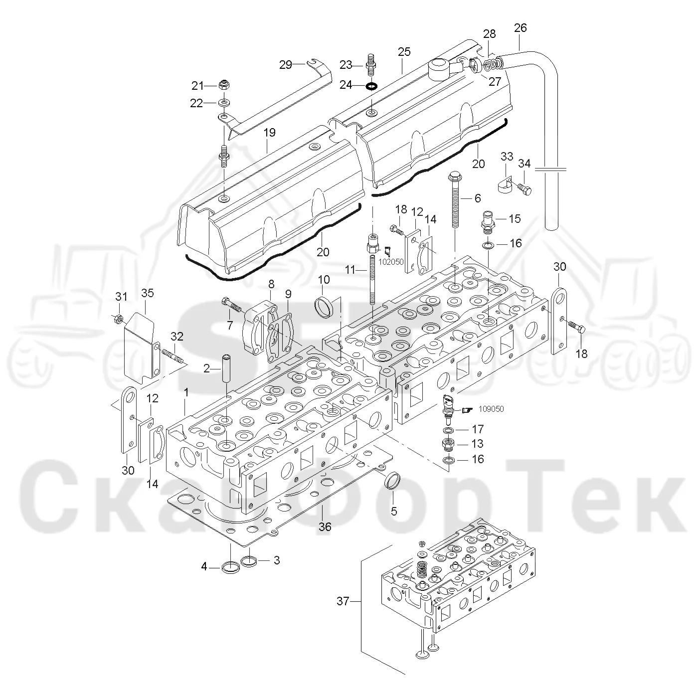 Схема: Valmet / Форвардер / Valmet 840.3 / Valmet 840.3  Ch. 311174- / Valmet 840.3  Ch. 311174- / Каталог запасных частей / Двигатель / Двигатель 311174- / Блок двигателя / Головка цилиндра