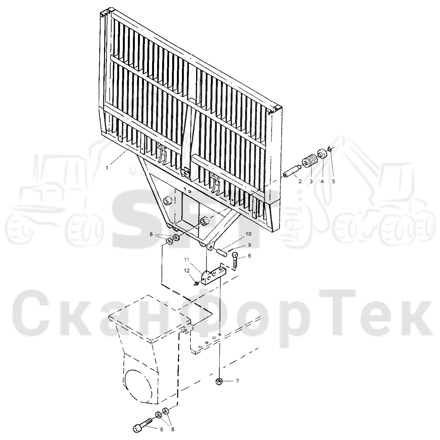 Схема: Valmet / Форвардер / Valmet 860.1 / Valmet 860.1 Ch. -115420 / Valmet 860.1 Ch. -115420 / Каталог запасных частей / шасси / Зона погрузки / Заслонка, фиксированная / Заслонка, фиксированная
