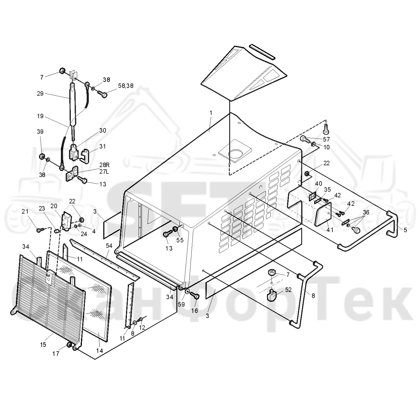 Схема: Valmet / Форвардер / Valmet 860.1 / Valmet 860.1 Ch. -115420 / Valmet 860.1 Ch. -115420 / Каталог запасных частей / шасси / Капоты и крышки / Капот двигателя Крышка / Капот двигателя Крышка