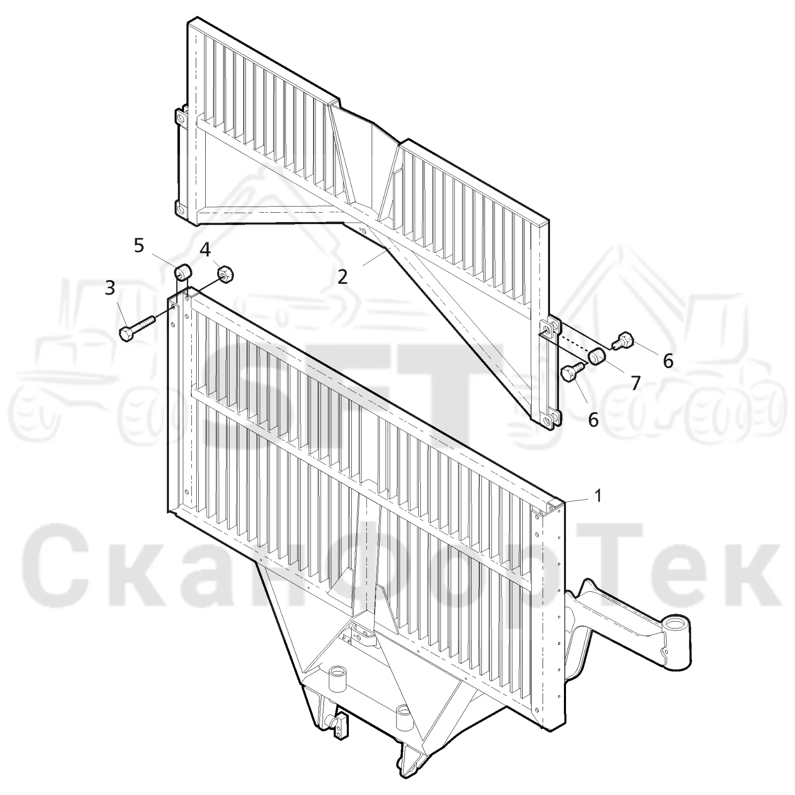 Схема: Valmet / Форвардер / Valmet 860.1 / Valmet 860.1 Ch. -115420 / Valmet 860.1 Ch. -115420 / Каталог запасных частей / шасси / Зона погрузки / Gate hydraulic movable / Gate hydraulic movable / Заслонка