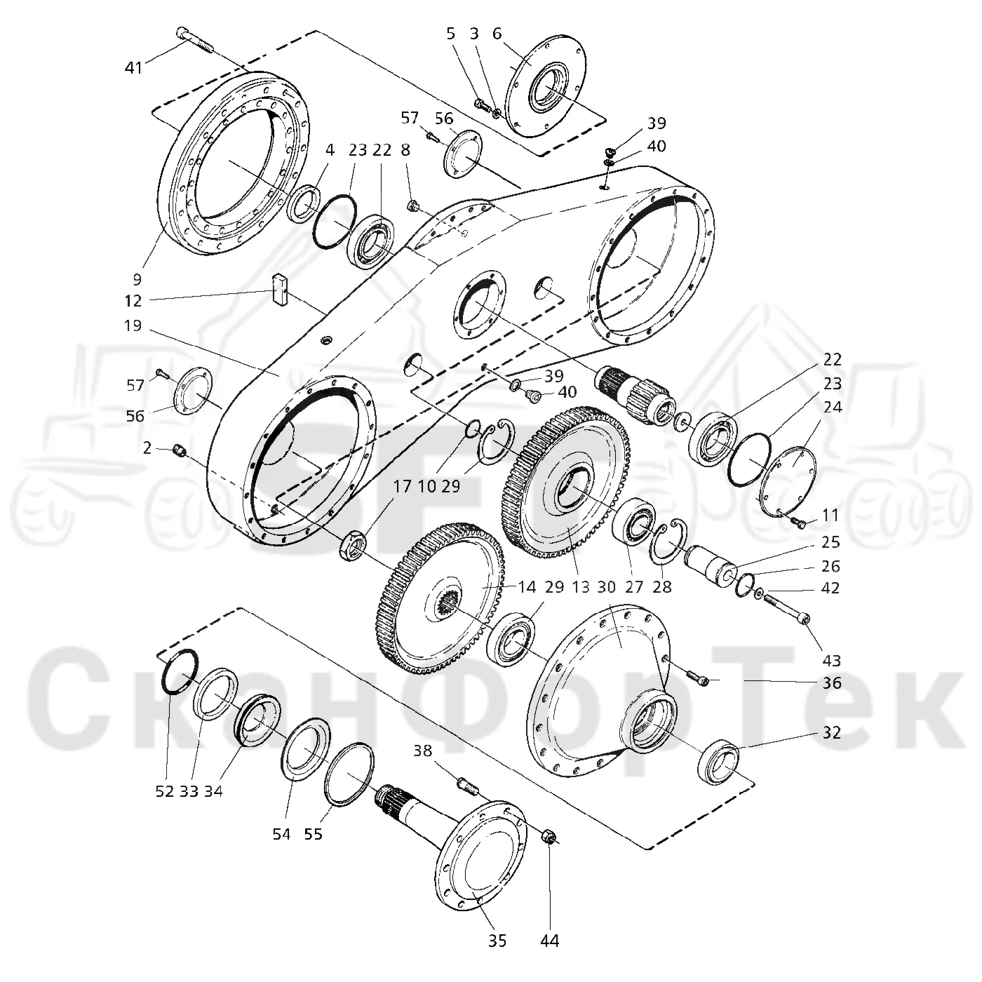Схема: Valmet / Форвардер / Valmet 890.1 / Valmet 890.1 Ch. 117351-, 119441- / Valmet 890.1 Ch. 117351-, 119 / Каталог запасных частей / Коробка передач / Мост каретки / каретки / Корпус каретки ch. 9310-