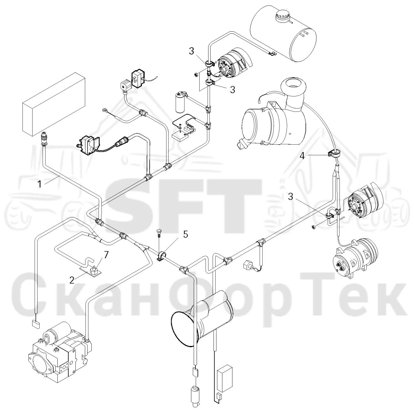 Схема: Valmet / Лесозаготовительные машины / Valmet 901.1 / Valmet 901.1 / Каталог запасных частей / Двигатель / Комплект электрооборудования / Комплект кабелей двигателя
