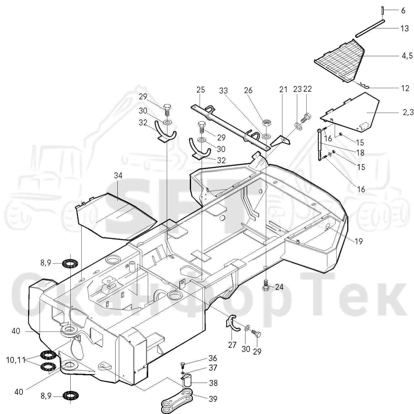 Схема: Valmet / Лесозаготовительные машины / Valmet 901.1 / Valmet 901.1 / Каталог запасных частей / шасси / Рамы / Комплект рамы задний