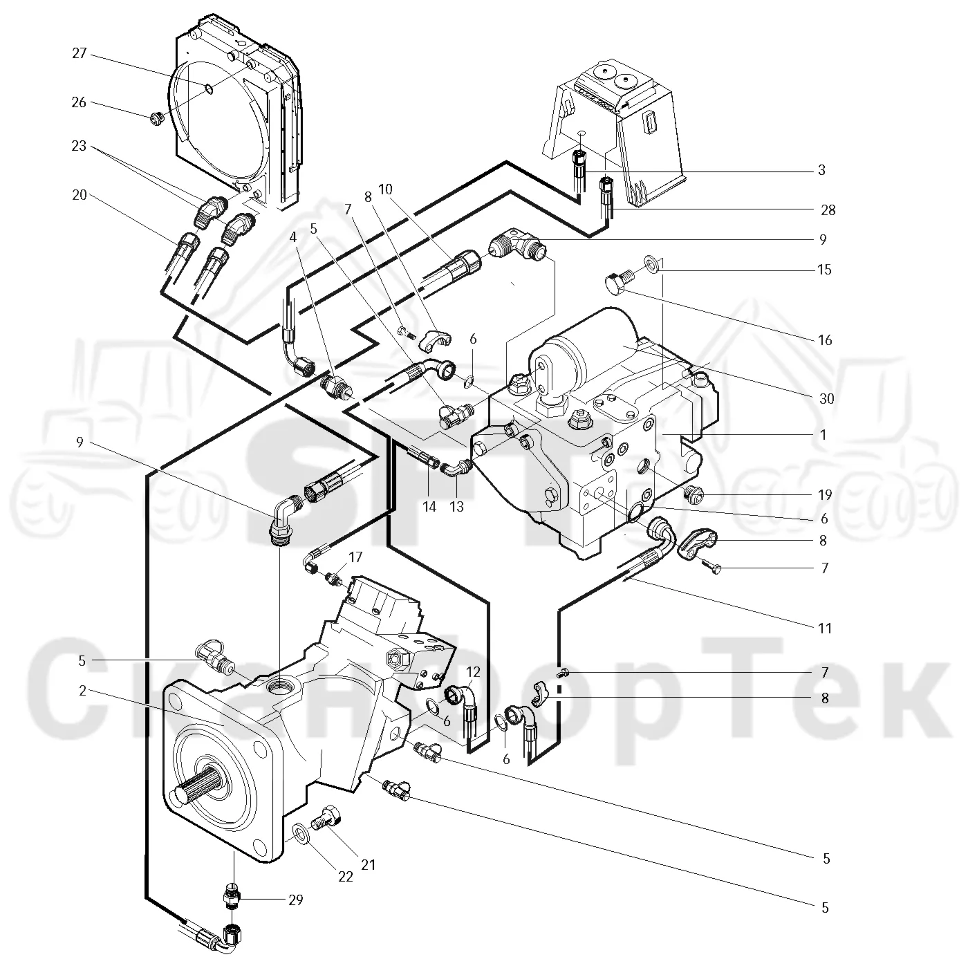 Схема: Valmet / Лесозаготовительные машины / Valmet 901.1 / Valmet 901.1 / Каталог запасных частей / Коробка передач / Гидростат / Гидравлика гидростата