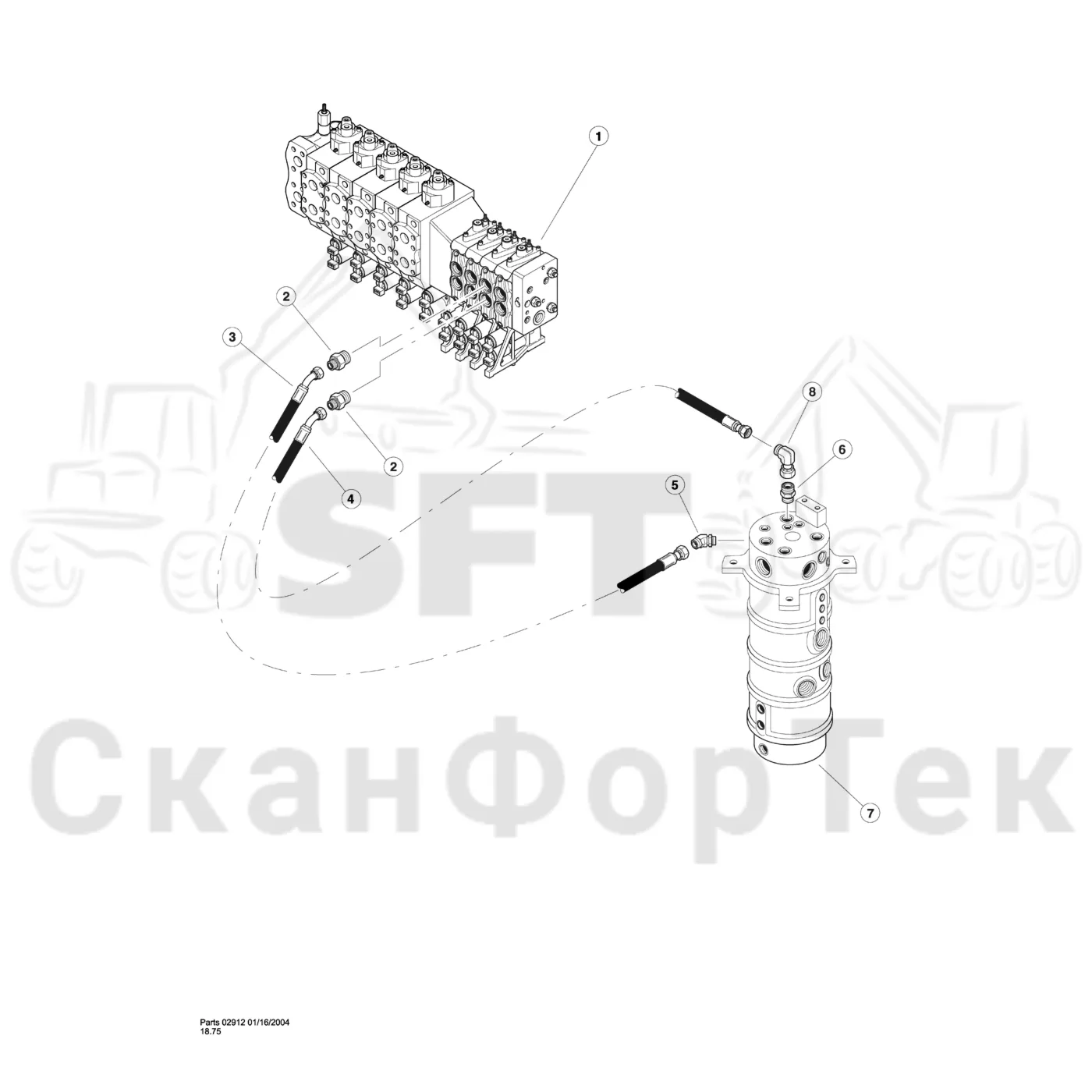 Схема: Valmet / Лесозаготовительные машины / Valmet 901TX / Valmet 901TX / Каталог запасных частей / Тормоза / Тормоза / Disc Saw Hydraulics / Cab Leveling W/CR / Valve to Rotary (Left Cylinder)
