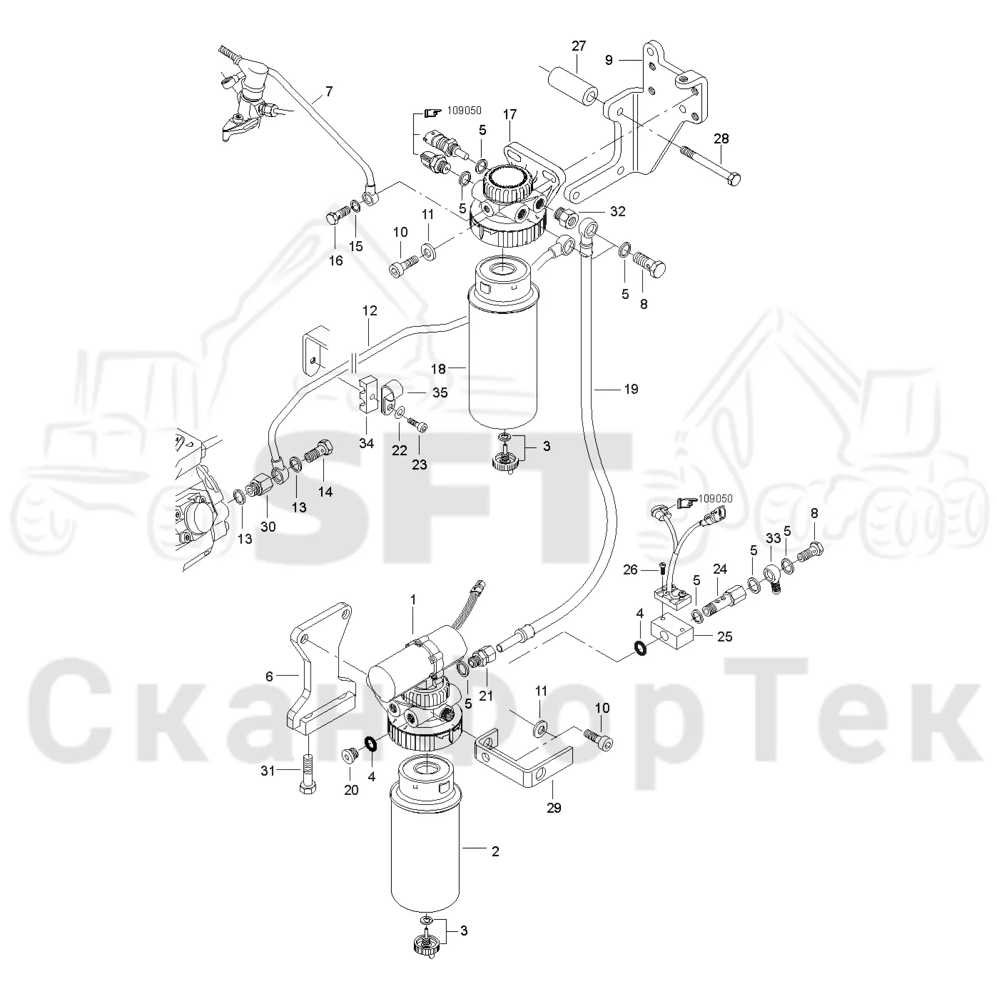 Схема: Valmet / Форвардер / Valmet 830.3 / Valmet 830.3 / Каталог запасных частей / Двигатель / Двигатель  311172- / Топливная система / Топливный фильтр / Топливный фильтр -8300031380