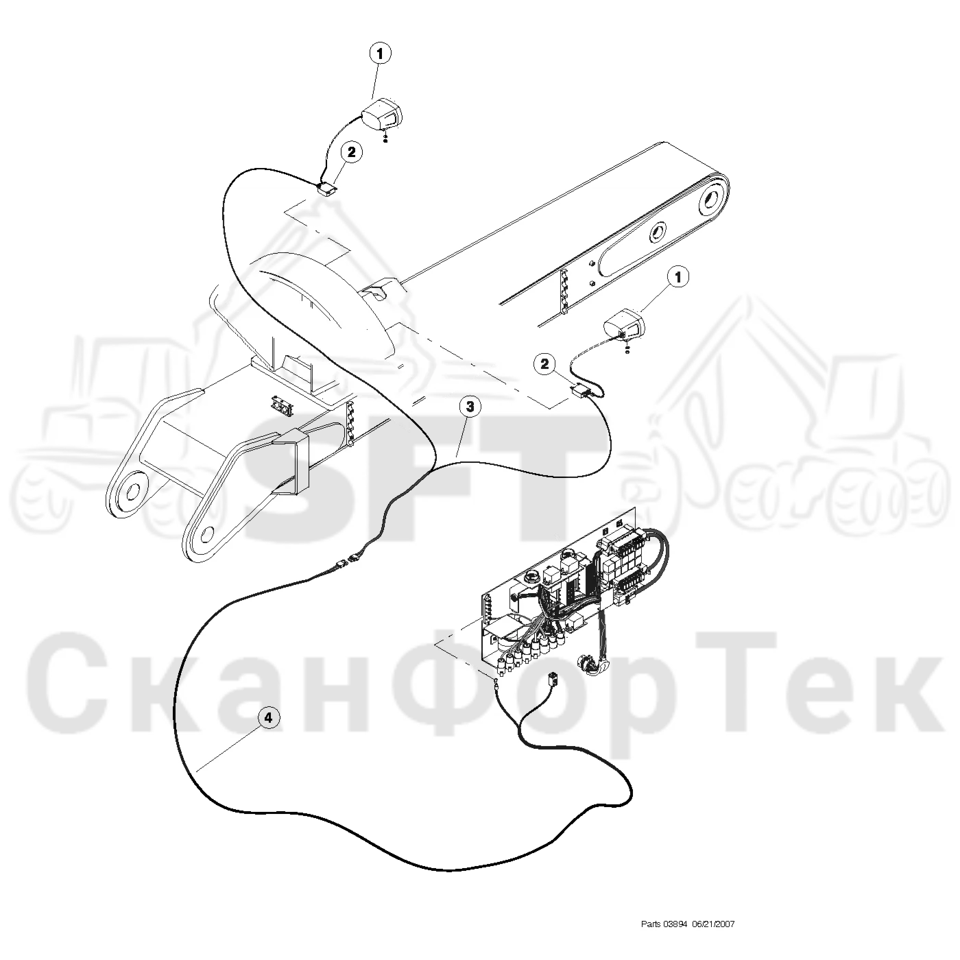 Схема: Valmet / Форвардер / Valmet 840.4 / Valmet 840.4 / Каталог запасных частей / Кабина / Сиденья / Стойка сиденья / Стойка сиденья / Boom Work Light Installation