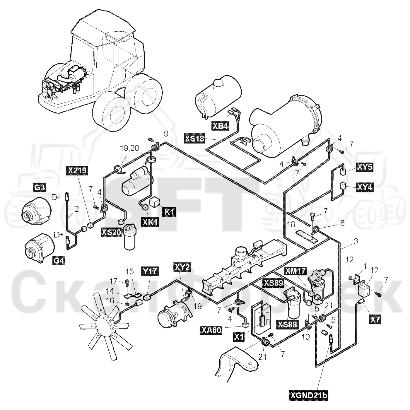 Схема: Valmet / Форвардер / Valmet 860.3 / Valmet 860.3 / Каталог запасных частей / Двигатель / Двигатель -311350 / Электрический / Комплект кабелей двигателя / Комплект кабелей двигателя -311350