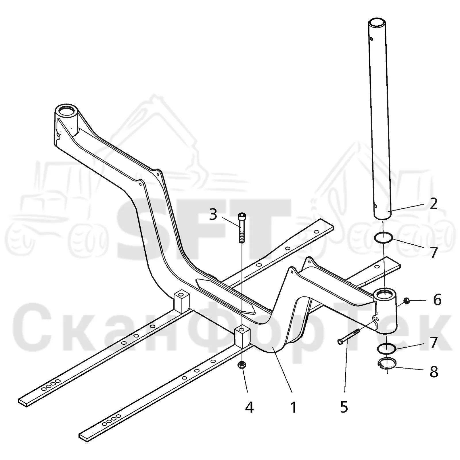 Схема: Valmet / Форвардер / Valmet 860.3 / Valmet 860.3 / Каталог запасных частей / шасси / Зона погрузки / Коники и опоры / Коники и опоры / Коники и опора