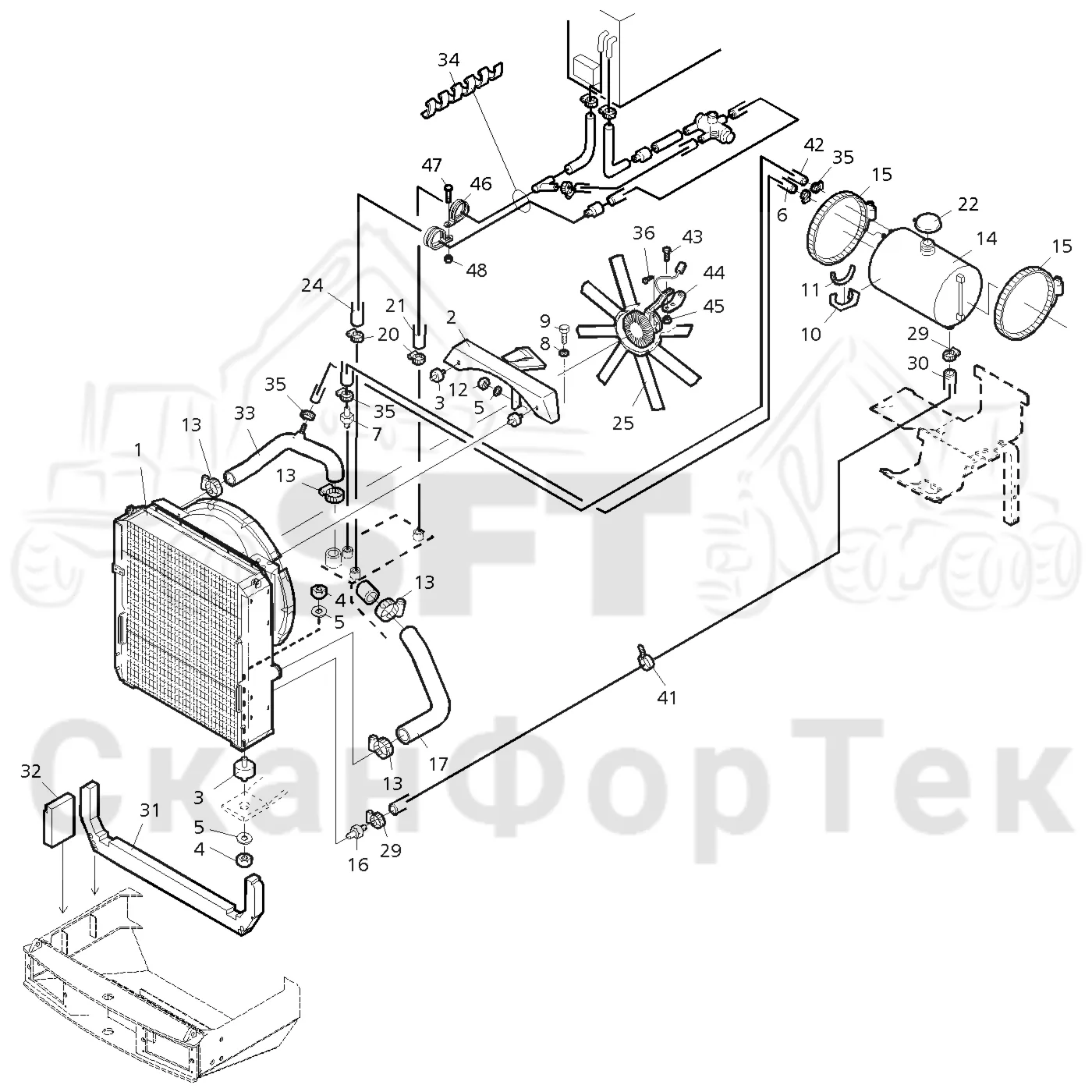 Схема: Valmet / Форвардер / Valmet 890.3 / Valmet 890.3 / Каталог запасных частей / Двигатель / Двигатель -310428 / Система охлаждения / Система охлаждения двигателя / Система охлаждения двигателя -310370