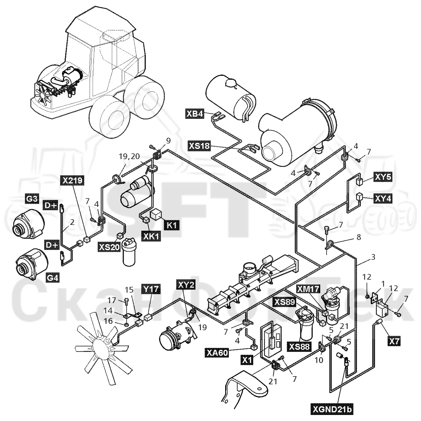 Схема: Valmet / Форвардер / Valmet 890.3 / Valmet 890.3 / Каталог запасных частей / Двигатель / Двигатель  -310428 / Электрический / Комплект кабелей двигателя / Комплект кабелей двигателя  -310370