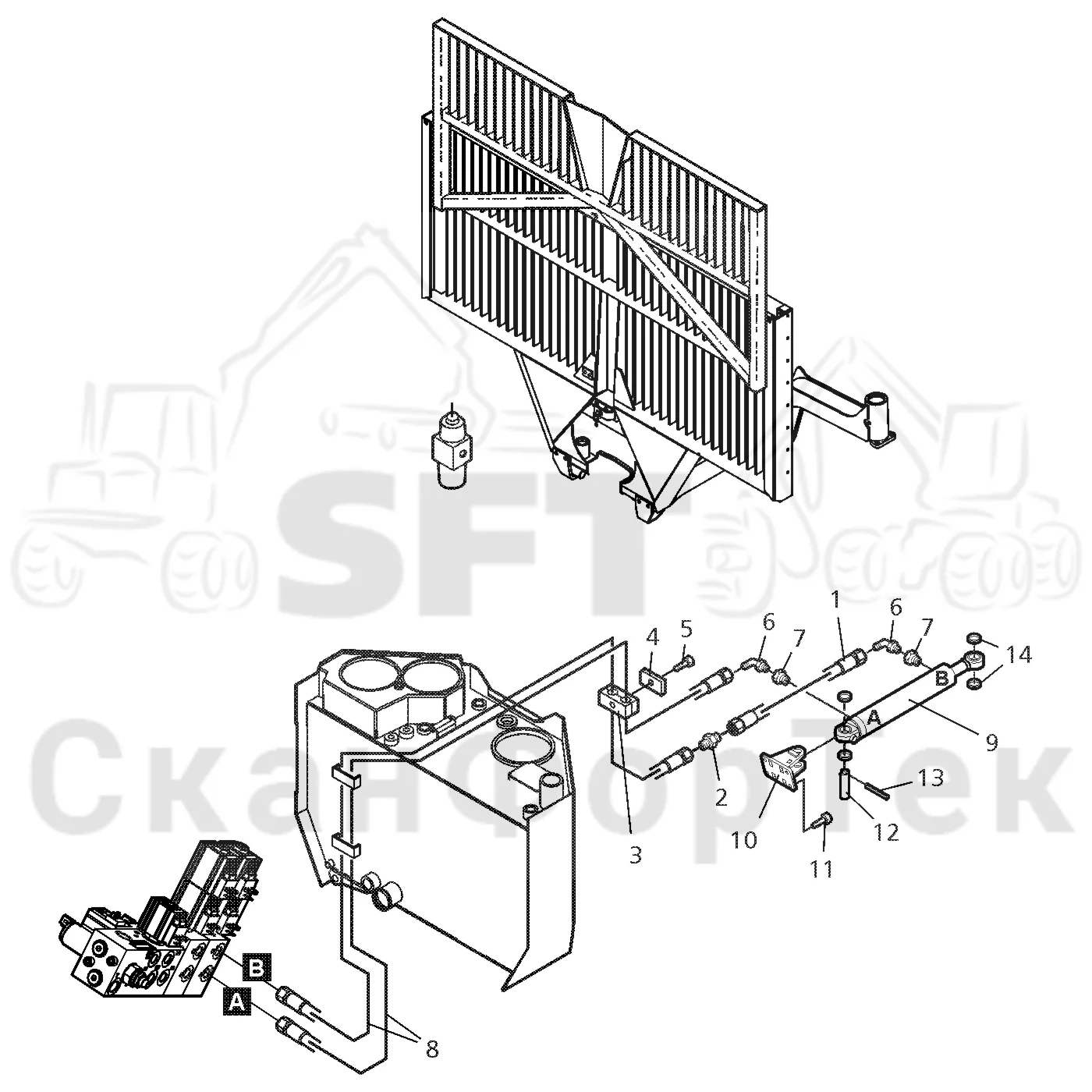 Схема: Valmet / Форвардер / Valmet 890.3 / Valmet 890.3 / Каталог запасных частей / шасси / Зона погрузки / Gate hydraulic movable / Gate movable hydraulics / Gate movable hydraulics