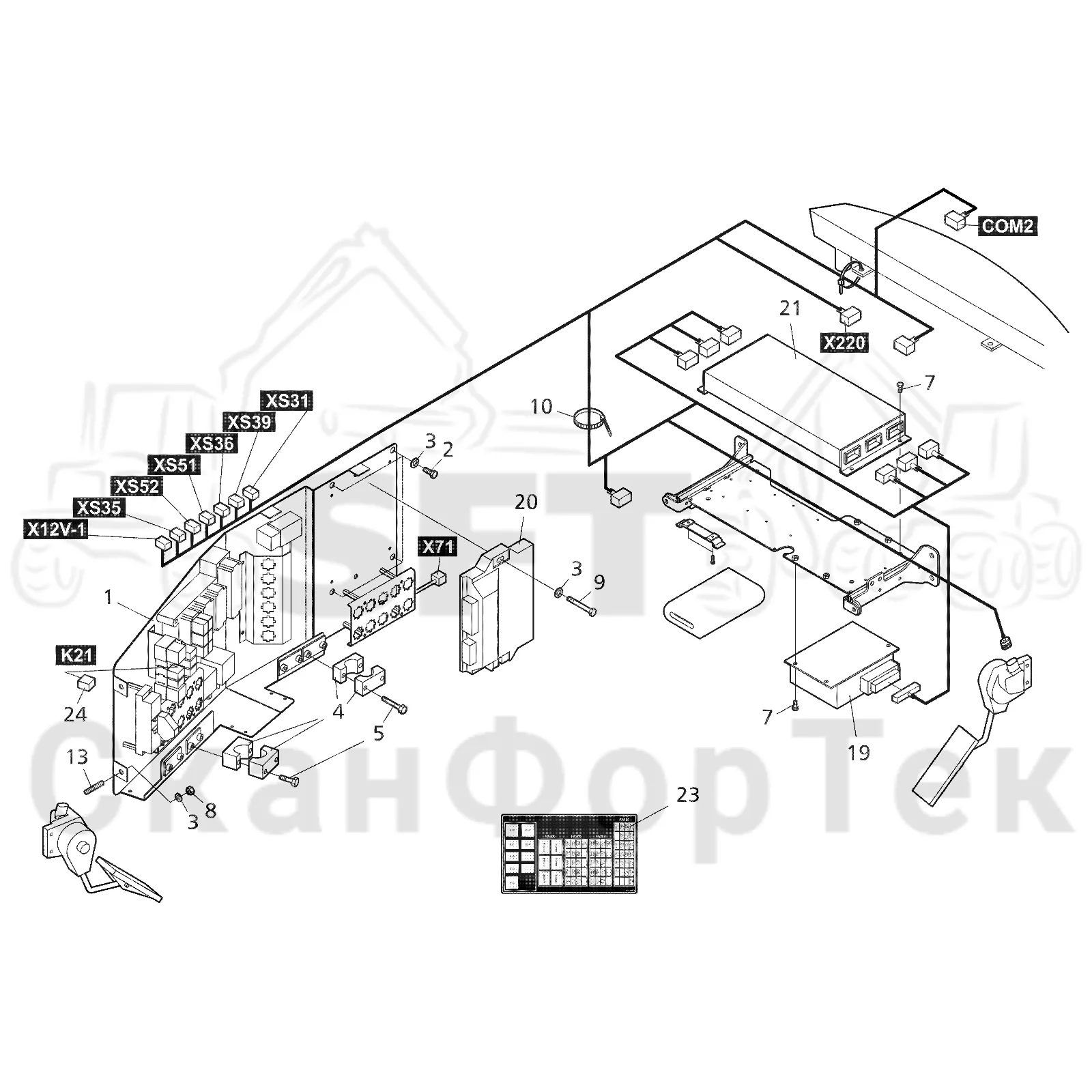 Схема: Valmet / Форвардер / Valmet 890.3 / Valmet 890.3 / Каталог запасных частей / Кабина / Электрический / Комплект электрооборудования кабины / Комплект электрооборудования кабины / Комплект электрооборудования кабины