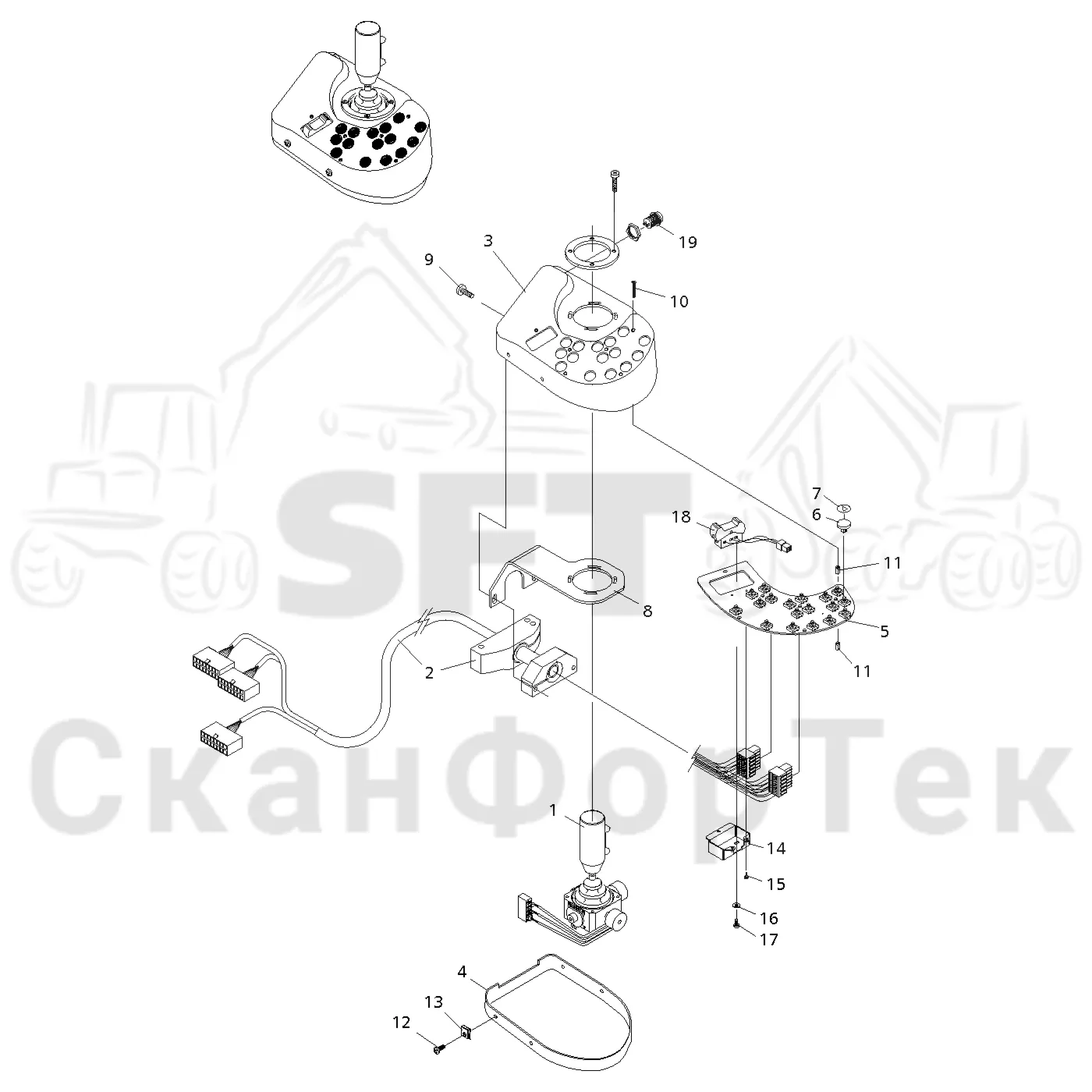 Схема: Valmet / Форвардер / Valmet 890.3 / Valmet 890.3 / Каталог запасных частей / Система управления / Регулятор / Электрический набор Малогабаритные рычаги / Электрический набор Малогабаритные рычаги 310491- / Рычаги управления правый