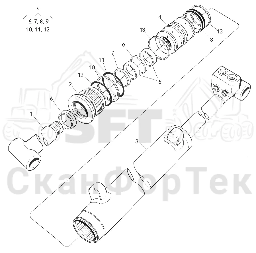 Схема: Valmet / Форвардер / Valmet 890.2 / Valmet 890.2 / Каталог запасных частей / Подъемный кран / Подъемный кран / CRF 14 Ch. -42177 / Каталог запасных частей / Удлинитель стрелы / Цилиндр / Телескопический цилиндр 7.5m