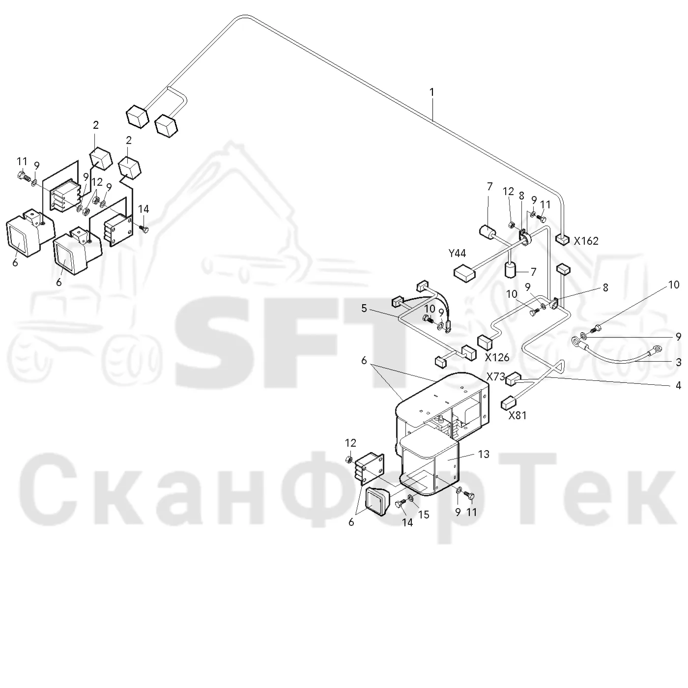 Схема: Valmet / Лесозаготовительные машины / Valmet 921 / Valmet 921 Ch -13270 / Valmet 921 Ch -13270 / Каталог запасных частей / Подъемный кран / Комплект электрооборудования / Рабочие лампы / ксеноновые / CRH 16 / Комплект электрооборудования