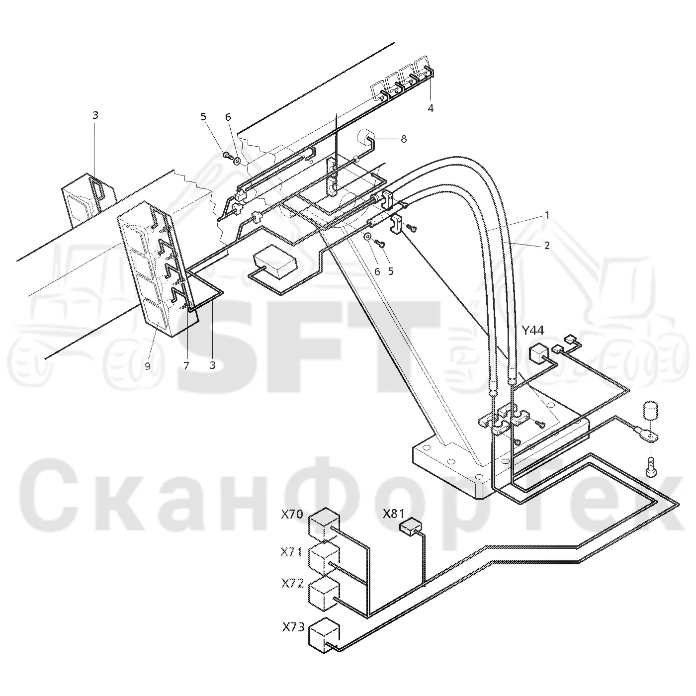 Схема: Valmet / Лесозаготовительные машины / Valmet 921 / Valmet 921 Ch 13271- / Valmet 921 Ch 13271- / Каталог запасных частей / Подъемный кран / Комплект электрооборудования / Рабочие лампы / ксеноновые / 1600 crane / 900 Головки лесозаготовительной машины / Комплект электрооборудования
