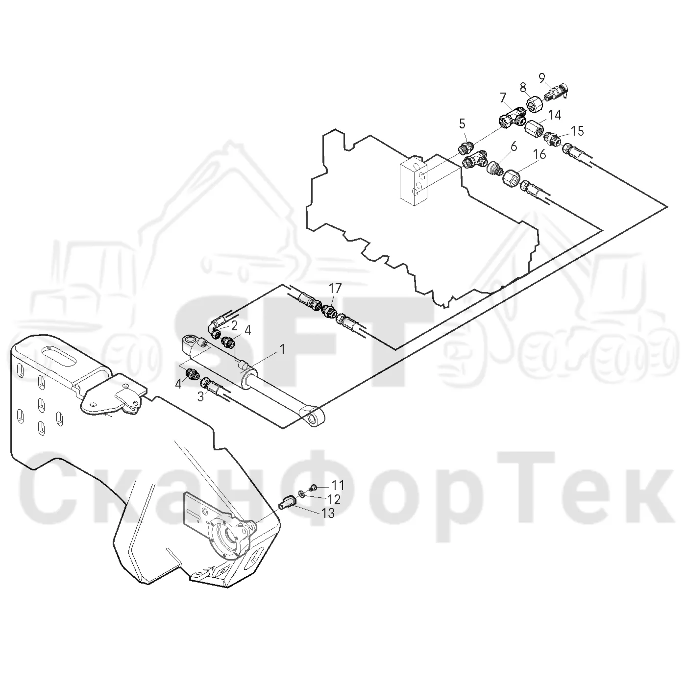 Схема: Valmet / Головки лесозаготовительной машины / Valmet 370 / Valmet 370 Ch 11601- / Valmet 370 Ch 11601- / Valmet 370 11601- / Каталог запасных частей / Резка / Гидравлический привод цилиндра резки / Cutting cylinder hydraulics topsaw