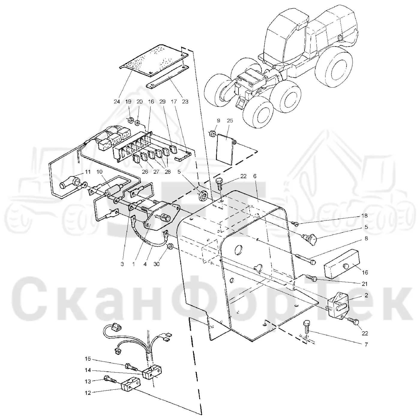 Схема: Valmet / Лесозаготовительные машины / Valmet 921 / Valmet 921 Ch -13270 / Valmet 921 Ch -13270 / Каталог запасных частей / шасси / Электрический Оборудование / Сетевой автоматический выключатель