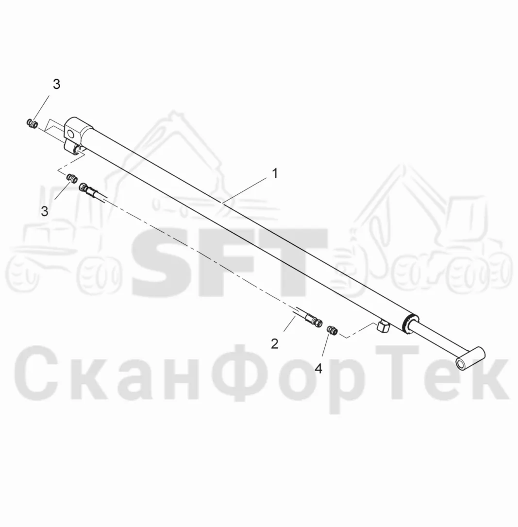 Схема: Valmet / Лесозаготовительные машины / Valmet 901.4 / Valmet 901.4 / Каталог запасных частей / Подъемный кран / Подъемные краны / Valmet CRH 15 Ch. V1190- / Каталог запасных частей / Удлинитель стрелы / Цилиндр / Телескопический цилиндр, DT