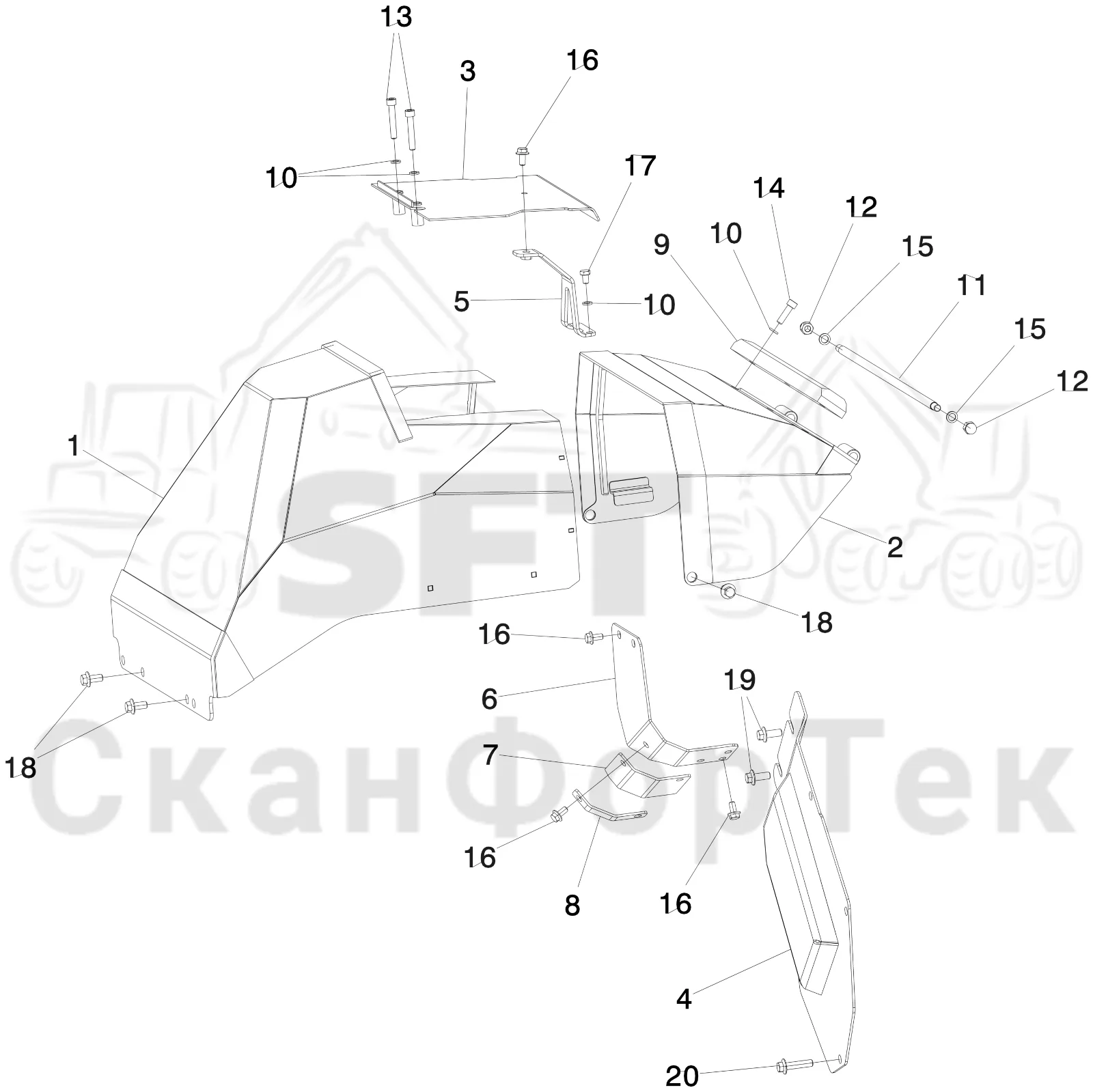 Схема: Komatsu / Лесозаготовительные машины / 931XC S/N 9313021208- / Каталог запасных частей / Лесозаготовительное оборудование / Головка лесозаготовительной машины / V132E / Каталог запасных частей / шасси / Крюк
