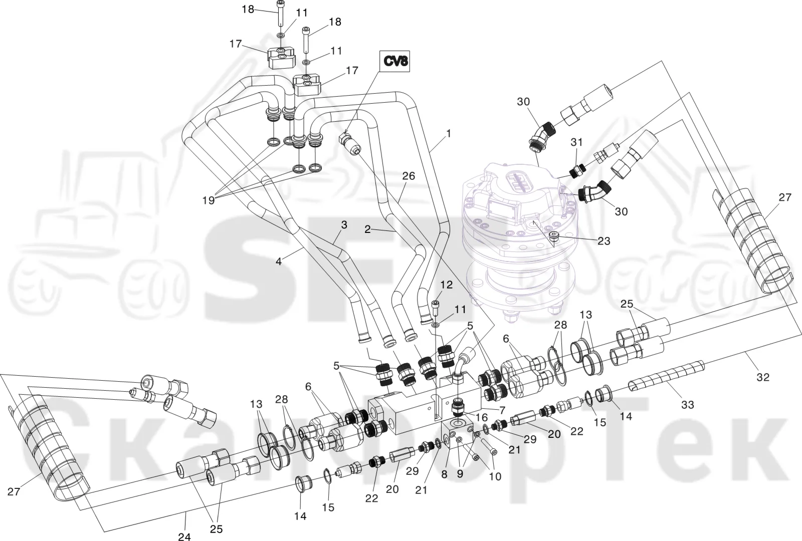 Схема: Komatsu / Лесозаготовительные машины / 931 S/N 9310021067- / Каталог запасных частей / Лесозаготовительное оборудование / Головка лесозаготовительной машины / V132E / Каталог запасных частей / Подача / Подающий ролик