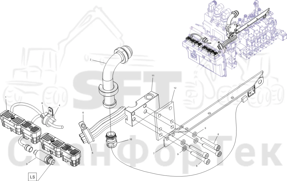 Схема: Komatsu / Лесозаготовительные машины / 931 S/N 9310021067- / Каталог запасных частей / Лесозаготовительное оборудование / Головка лесозаготовительной машины / V132E / Каталог запасных частей / Система управления / Комплект электрооборудования