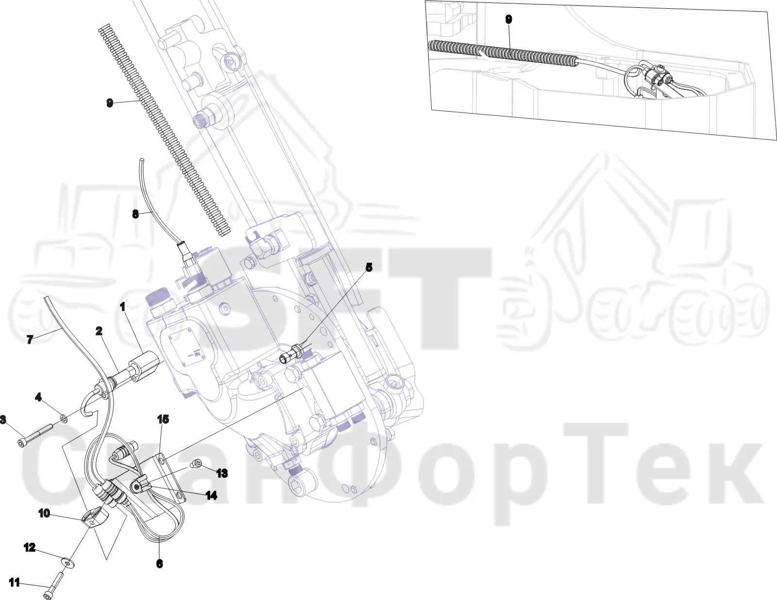 Схема: Komatsu / Лесозаготовительные машины / 931 S/N 9310021067- / Каталог запасных частей / Лесозаготовительное оборудование / Головка лесозаготовительной машины / V132E / Каталог запасных частей / Резка / Электрооборудование устройства резки