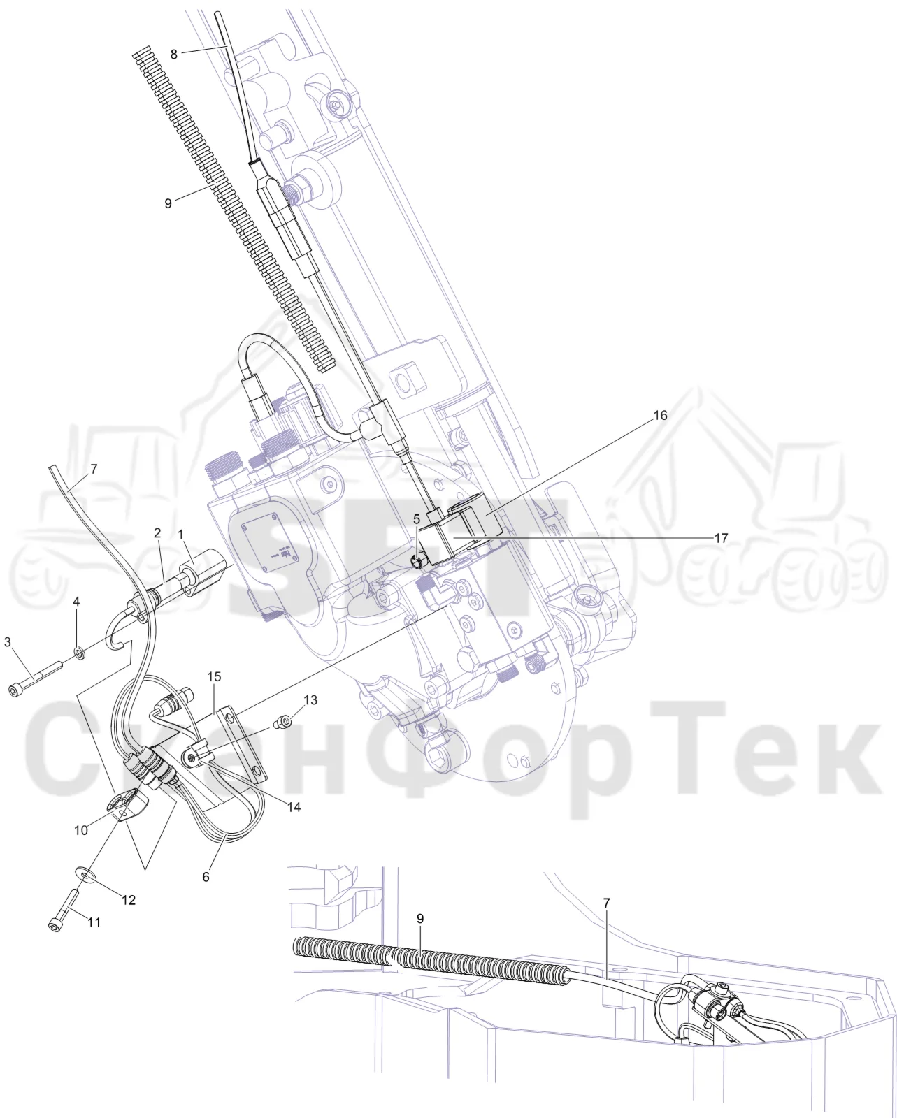 Схема: Komatsu / Лесозаготовительные машины / 931 S/N 9310021067- / Каталог запасных частей / Лесозаготовительное оборудование / Головка лесозаготовительной машины / V132E / Каталог запасных частей / Резка / Электрооборудование устройства резки 2132117011-