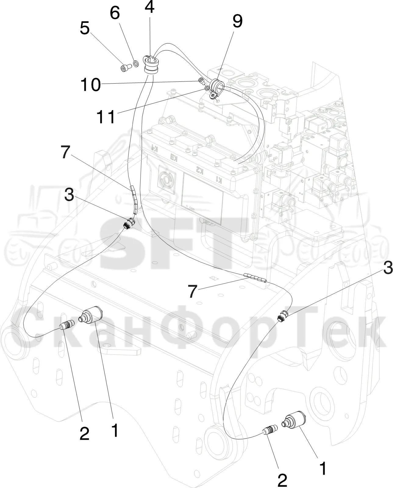Схема: Komatsu / Лесозаготовительные машины / 931 S/N 9310021067- / Каталог запасных частей / Лесозаготовительное оборудование / Головка лесозаготовительной машины / V132E / Каталог запасных частей / Измерение / Электрооборудование измерения диаметра
