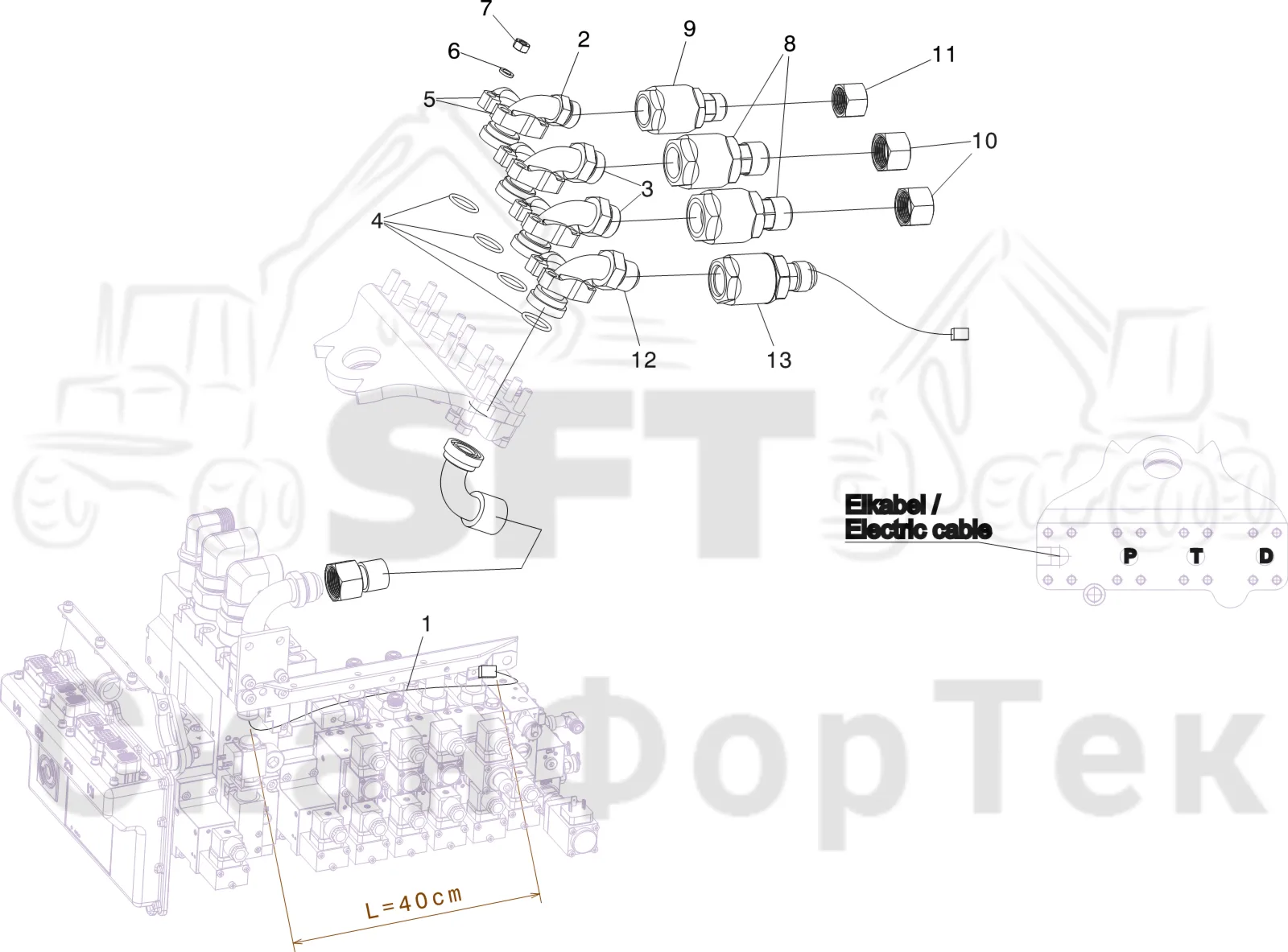 Схема: Komatsu / Лесозаготовительные машины / 931XC S/N 9313021208- / Каталог запасных частей / Лесозаготовительное оборудование / Головка лесозаготовительной машины / V132E / Каталог запасных частей / Поворотные устройства и звенья / Комплект электрооборудования
